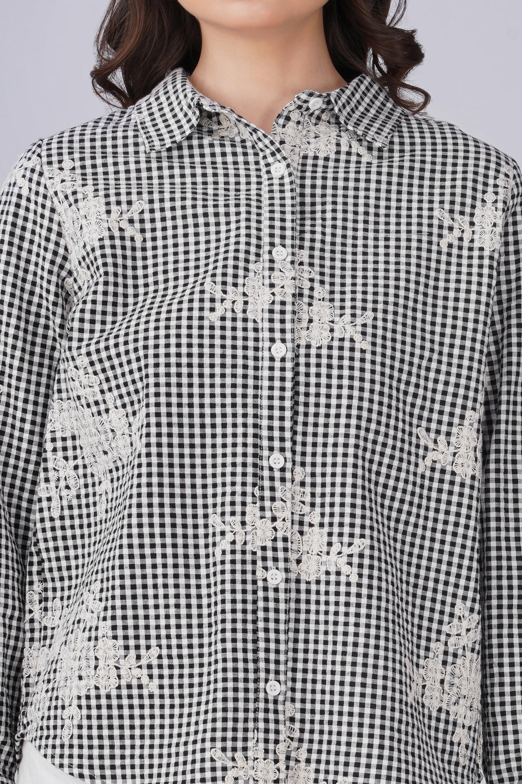 Checkered Seeksucker Schiffli Shirt