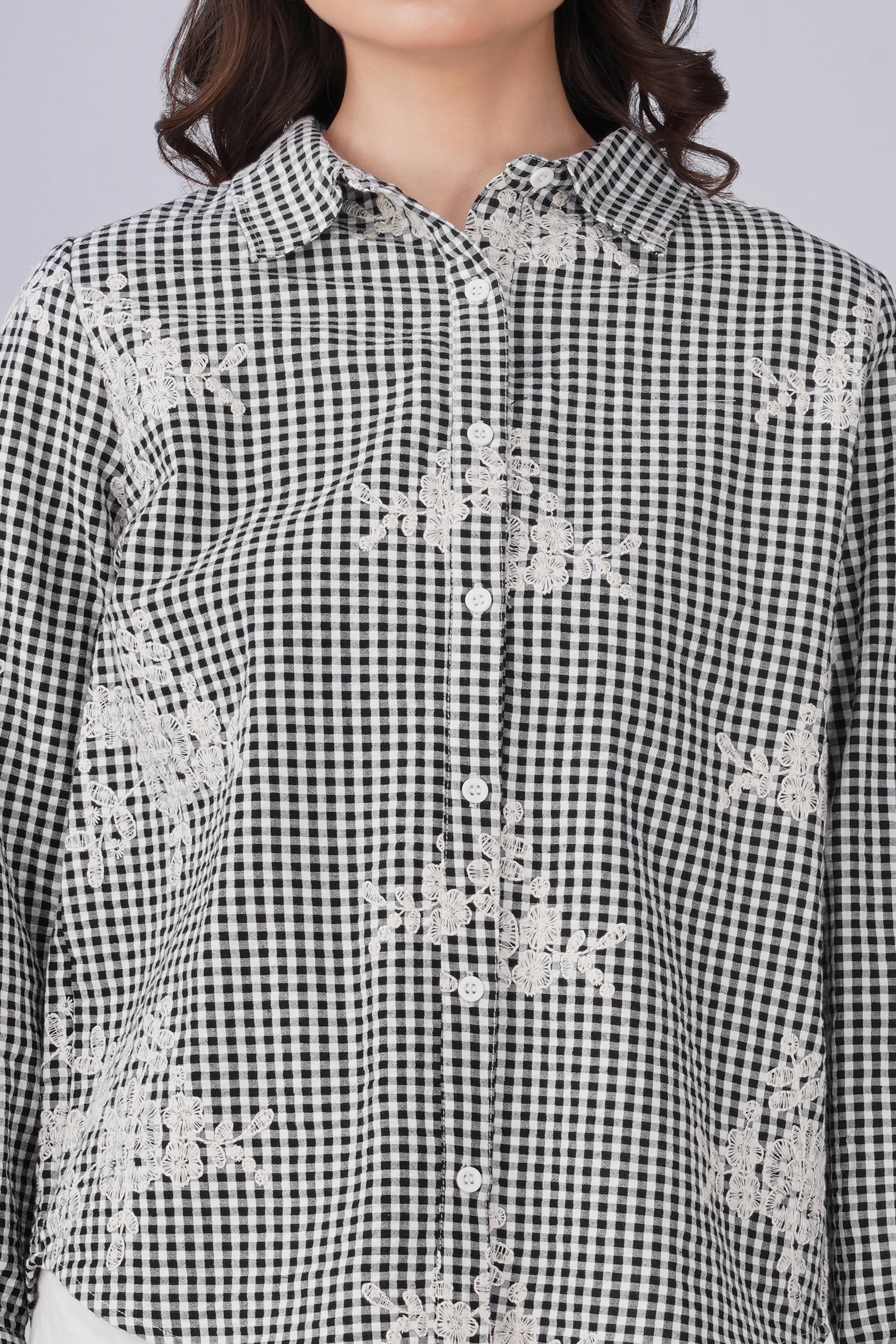 Checkered Seeksucker Schiffli Shirt