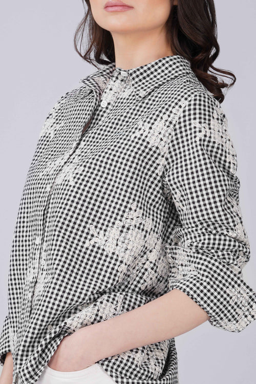 Checkered Seeksucker Schiffli Shirt