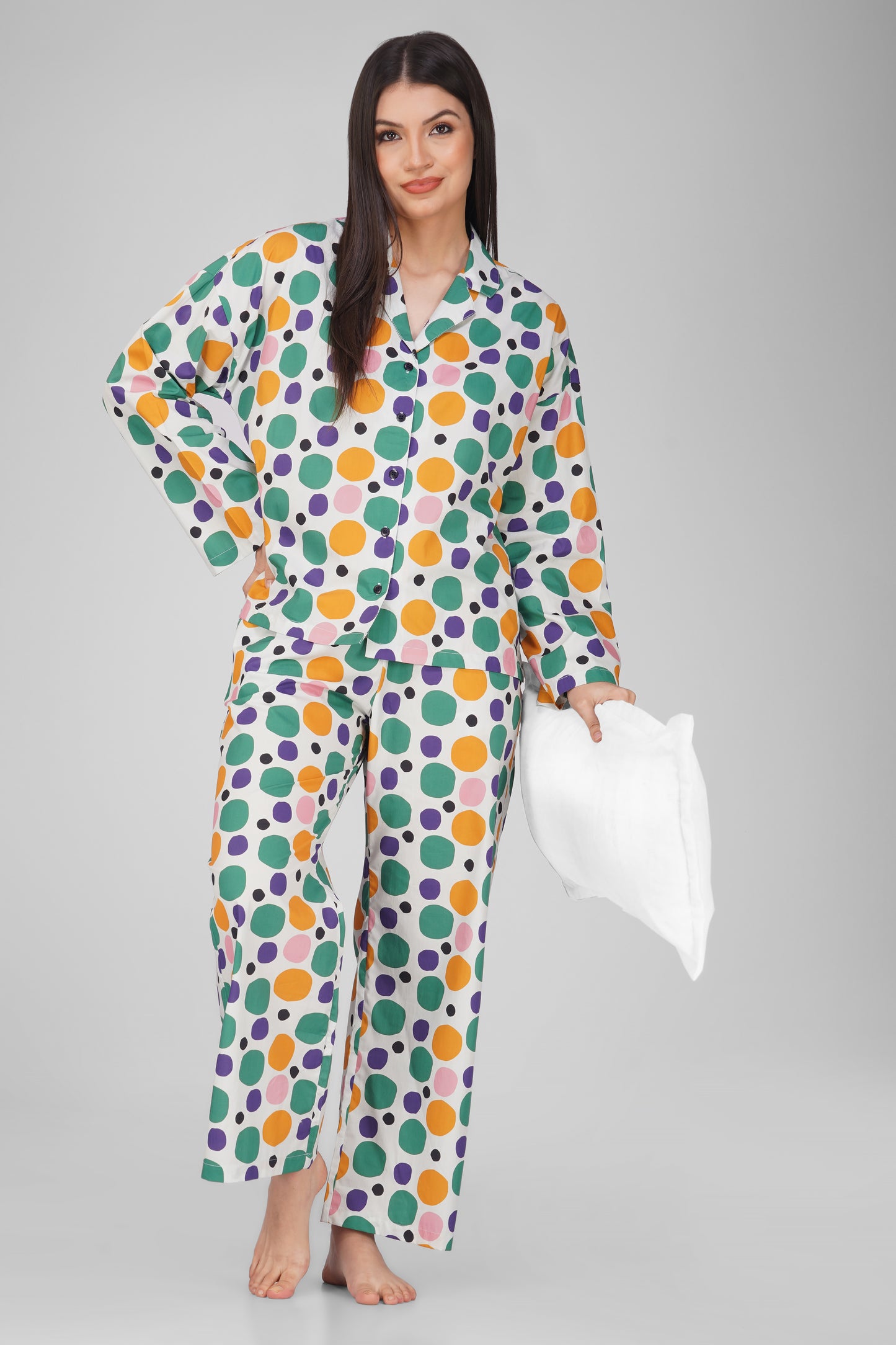 Colorful Polka Print Cotton Nightsuit