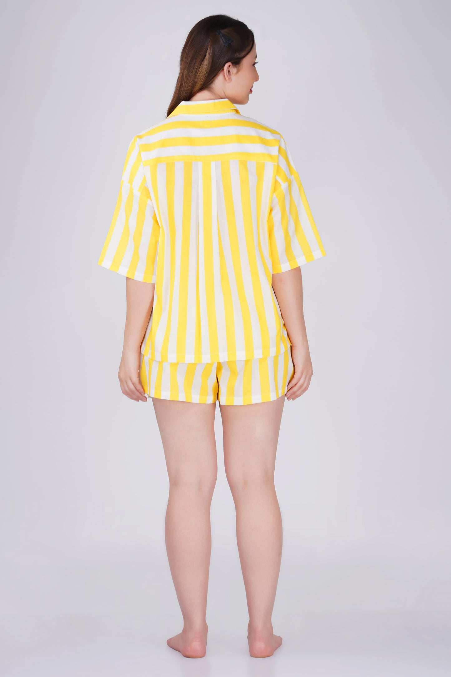 Yellow Sunshine Stripes Short Set