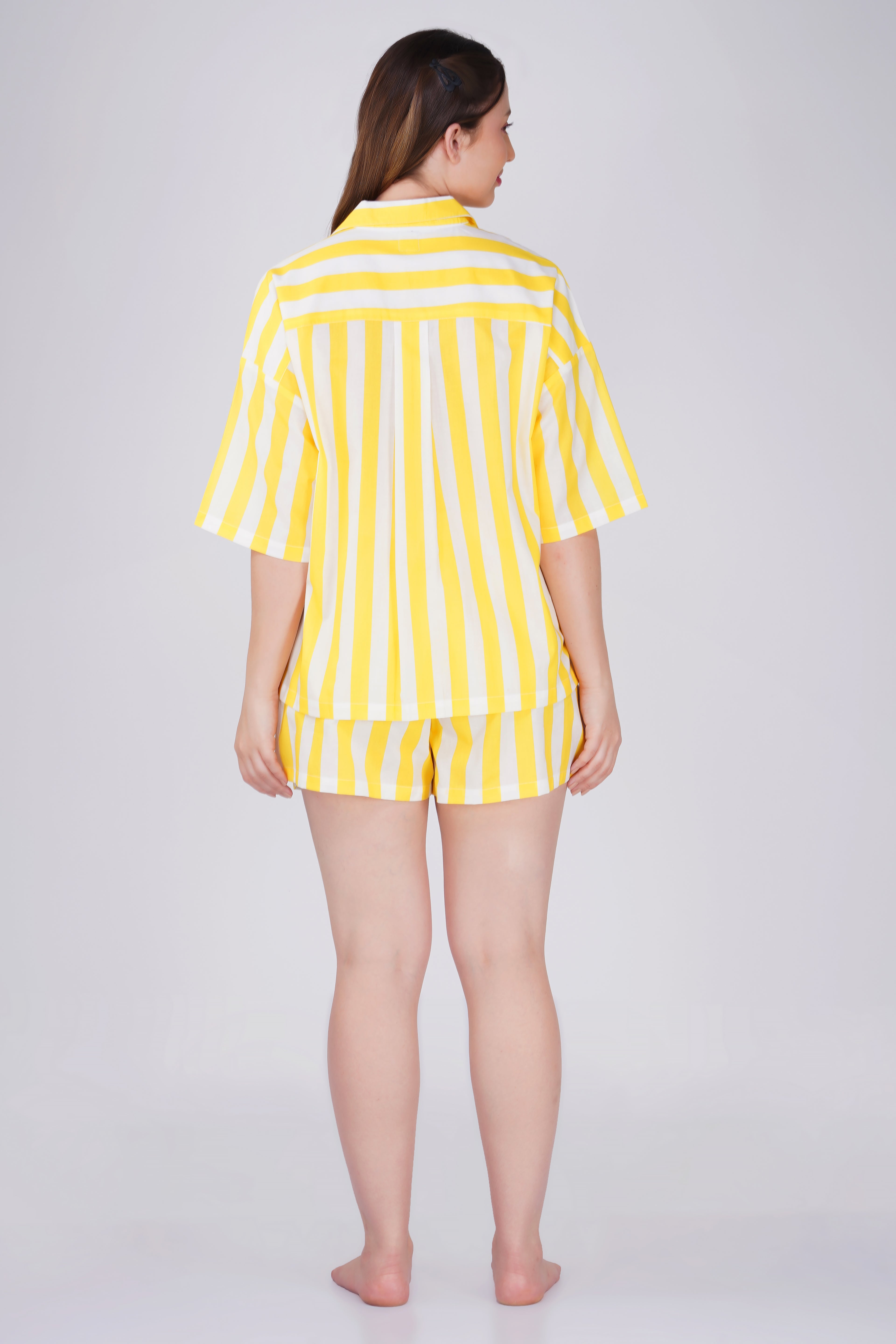 Yellow Sunshine Stripes Shorts Set - thebriefsstory