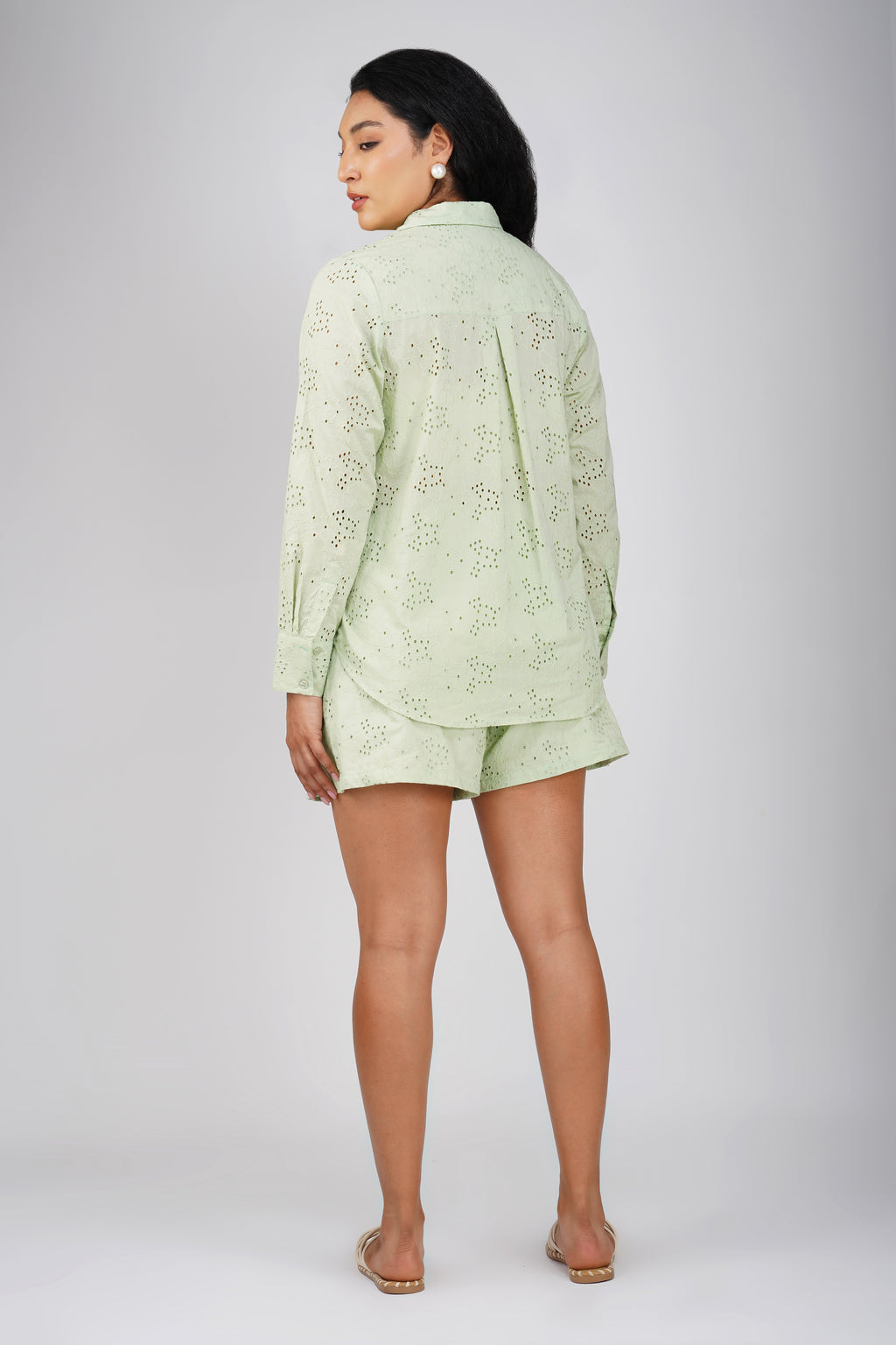 Lt Green Schiffli Regular Shirt - thebriefsstory
