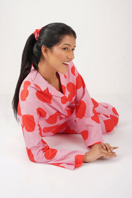 Red & Pink Big Hearts Pajama Set