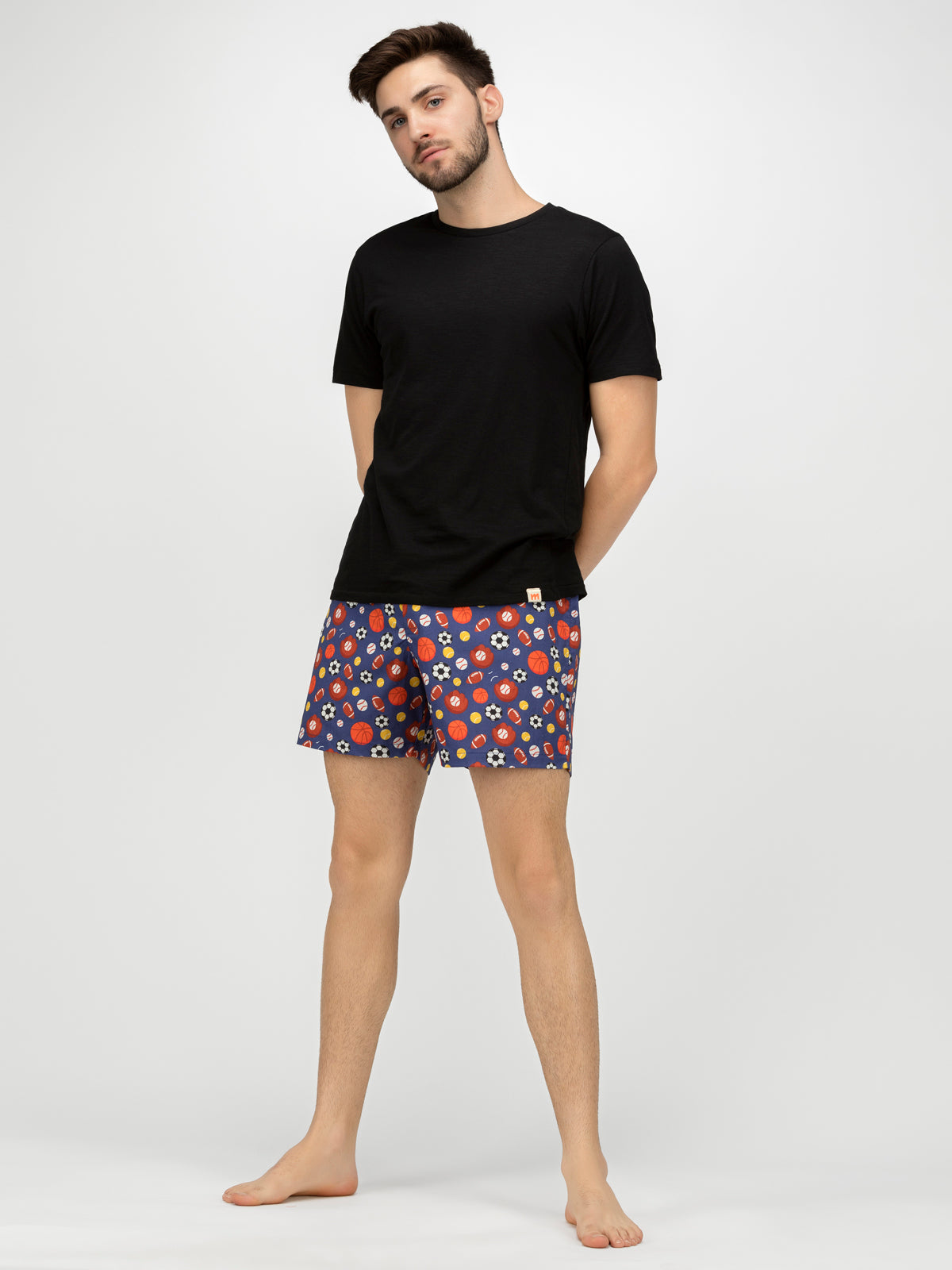 Dk blue Sporty printed cotton boxers