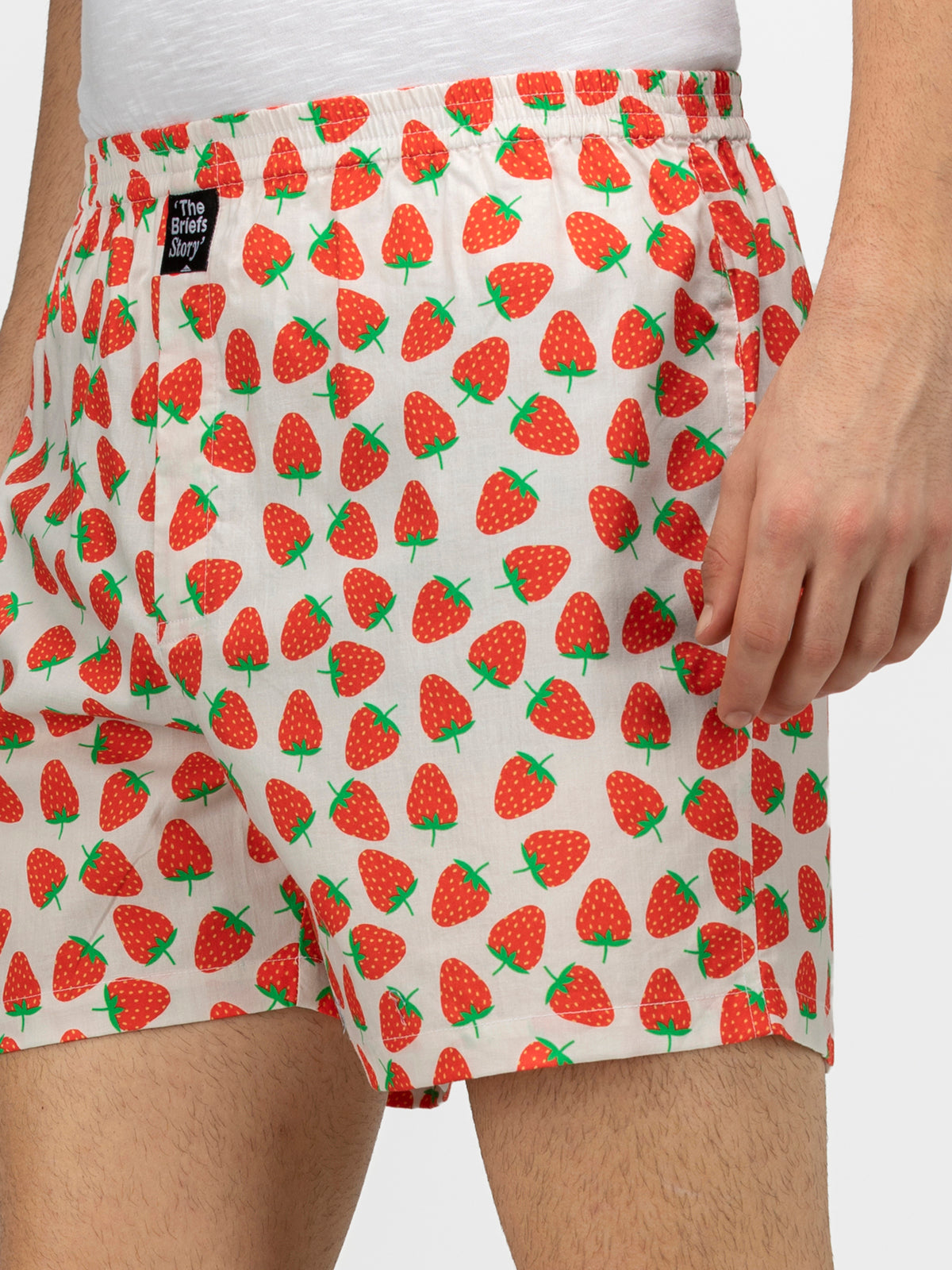 White Strawberry printed cotton boxers