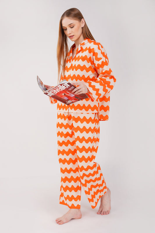 Tangerine Waves Pajama Set