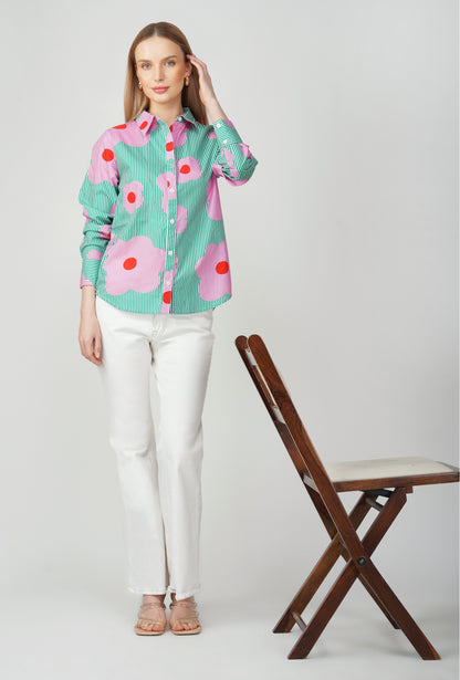 Green Bloom Stripes Shirt 🌸 - thebriefsstory