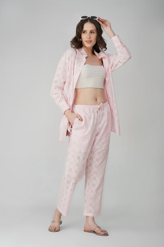 Pink Schiffli Embroidered Coord Set