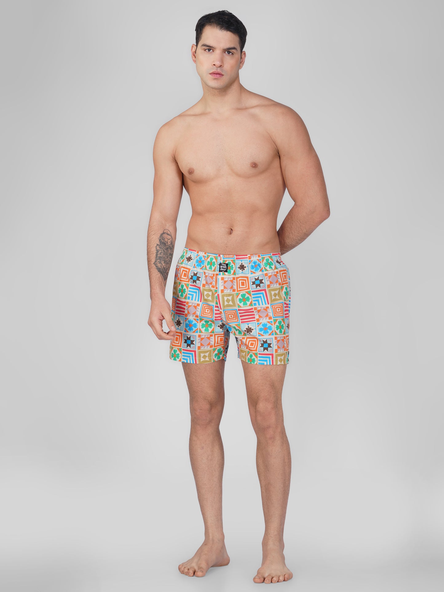 Moroccan Print Cotton Boxer Shorts