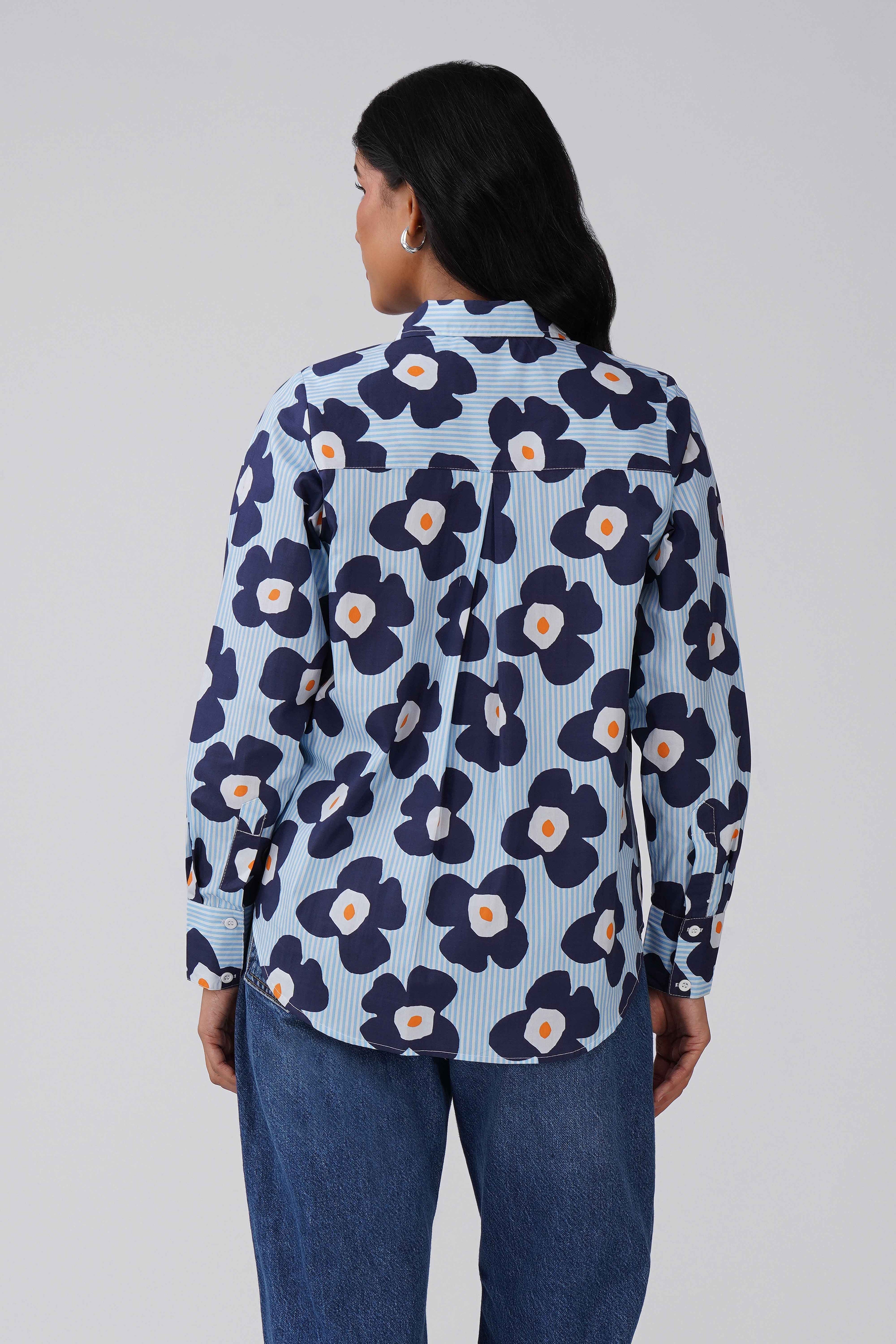 Blue Flower Cotton Shirt