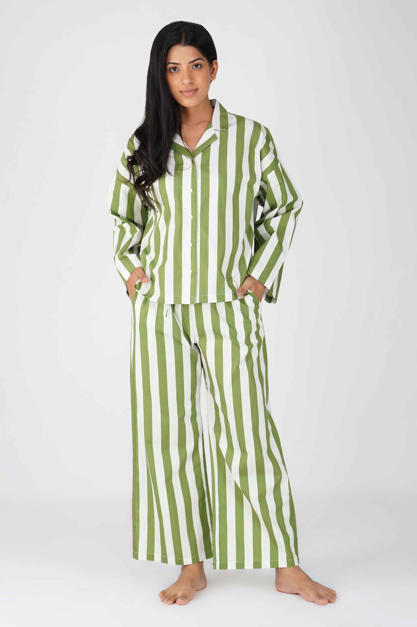 Green Enigmatic Stripes Pajama Set