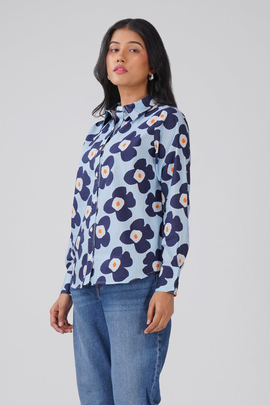 Blue Flower Cotton Shirt