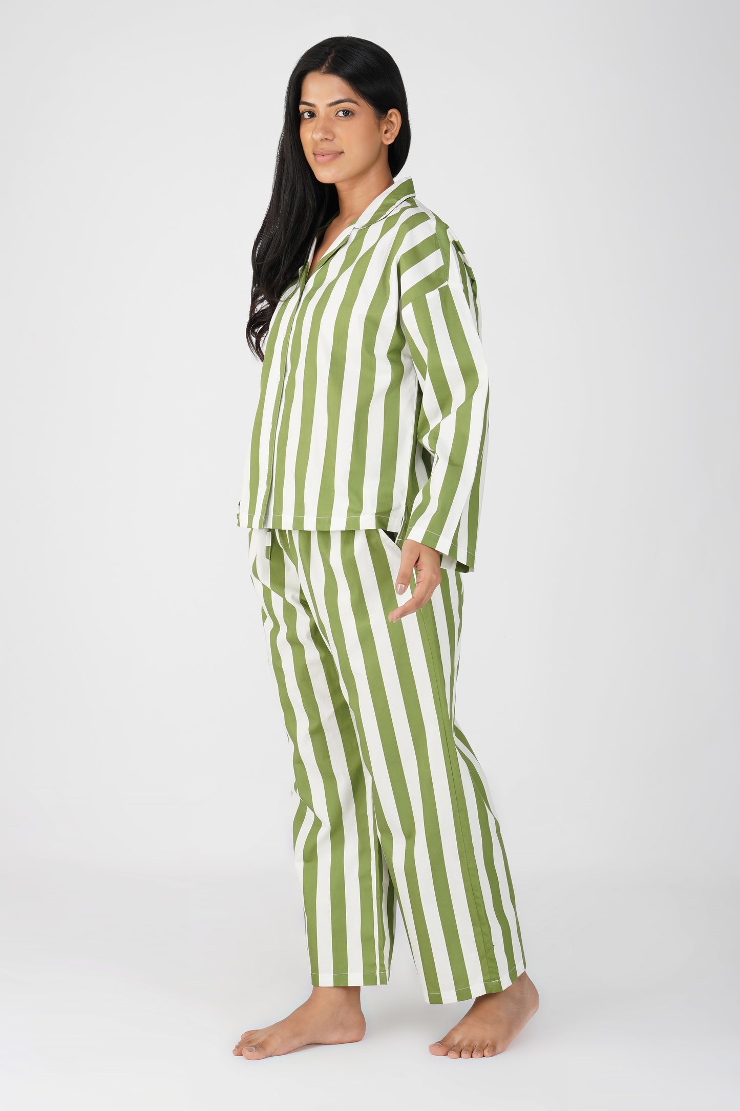 Green Enigmatic Stripes Pajama Set