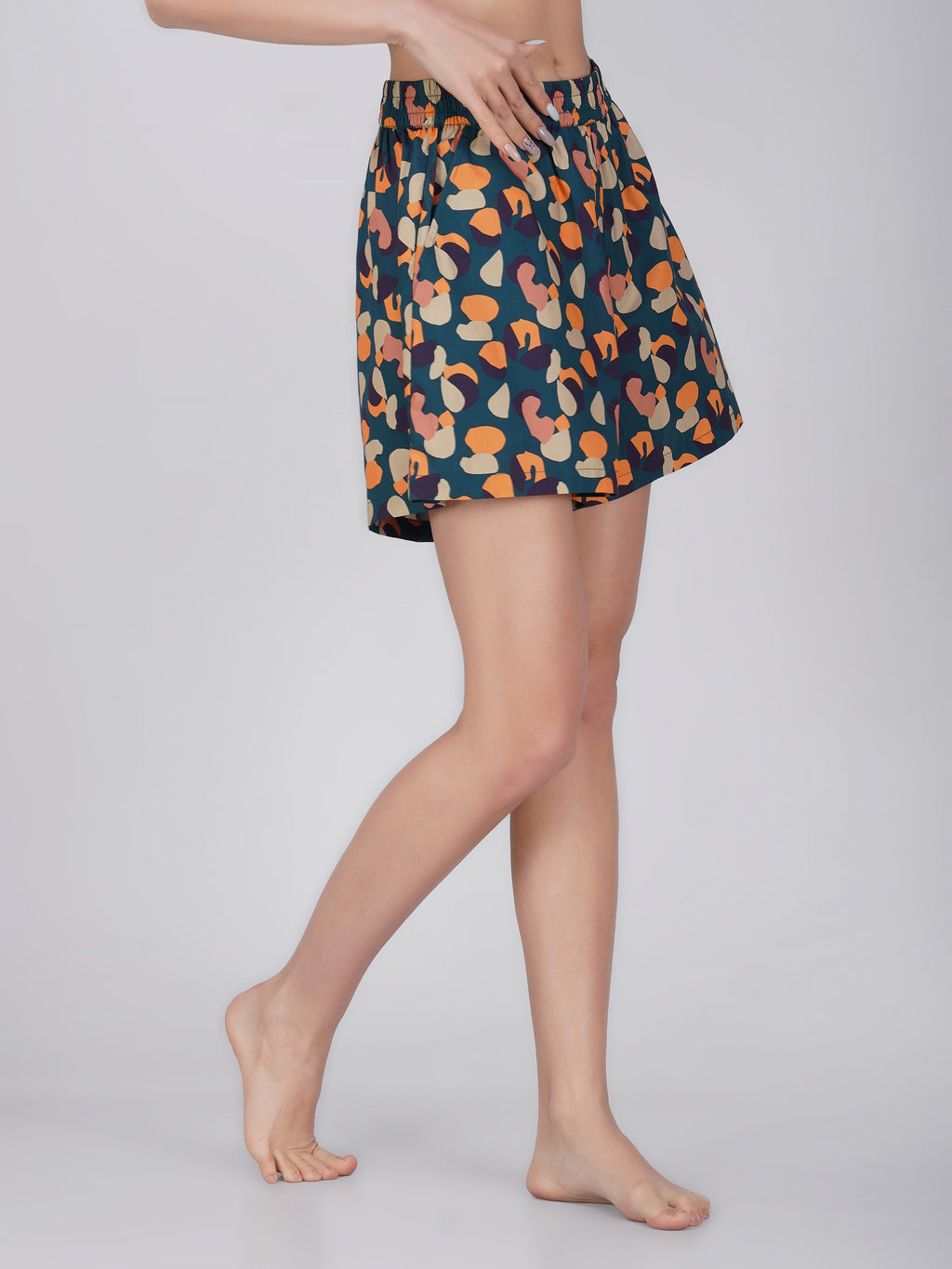 Green Leo Print Cotton Shorts - thebriefsstory