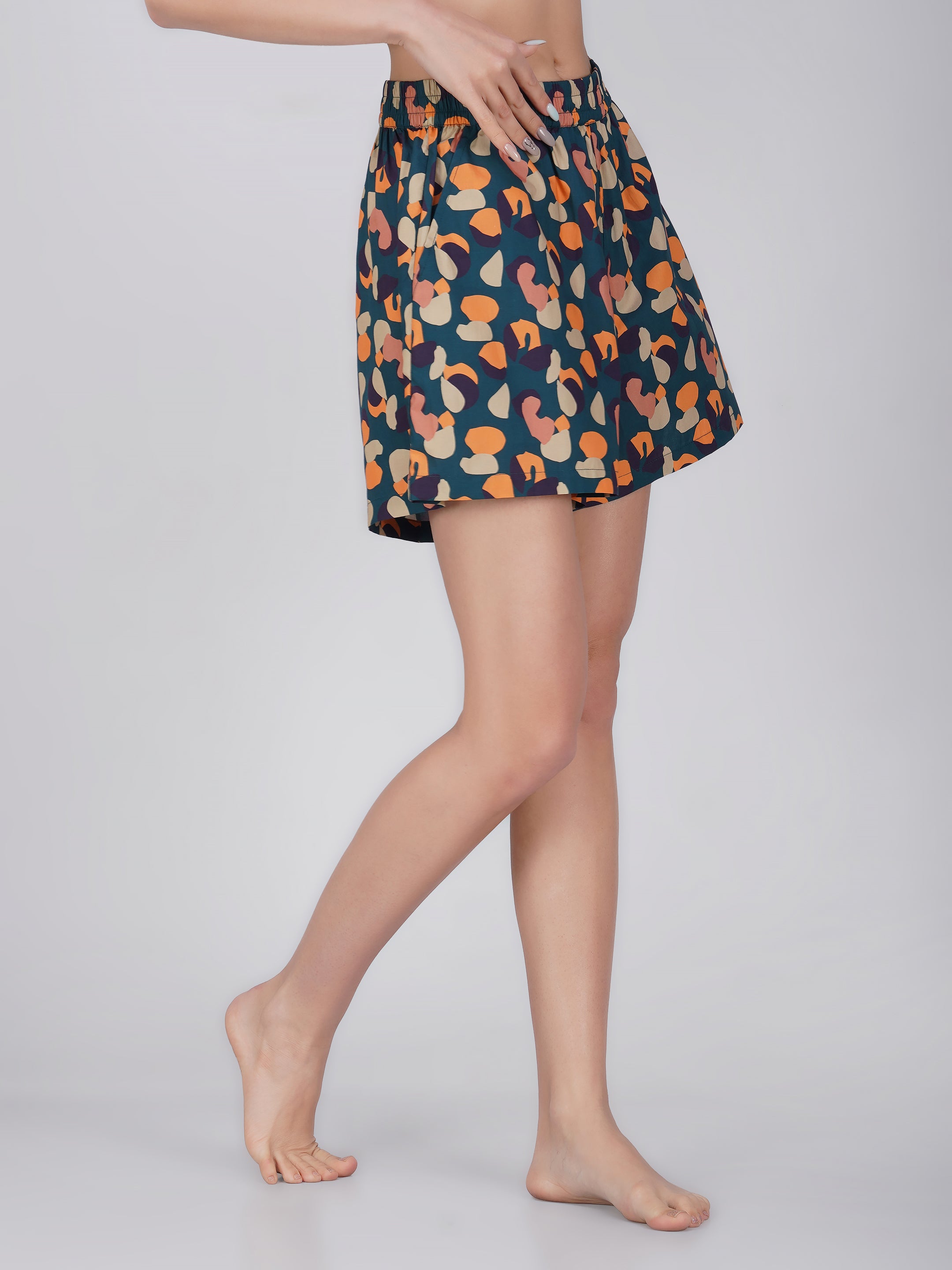 Green Leo Print Cotton Shorts - thebriefsstory