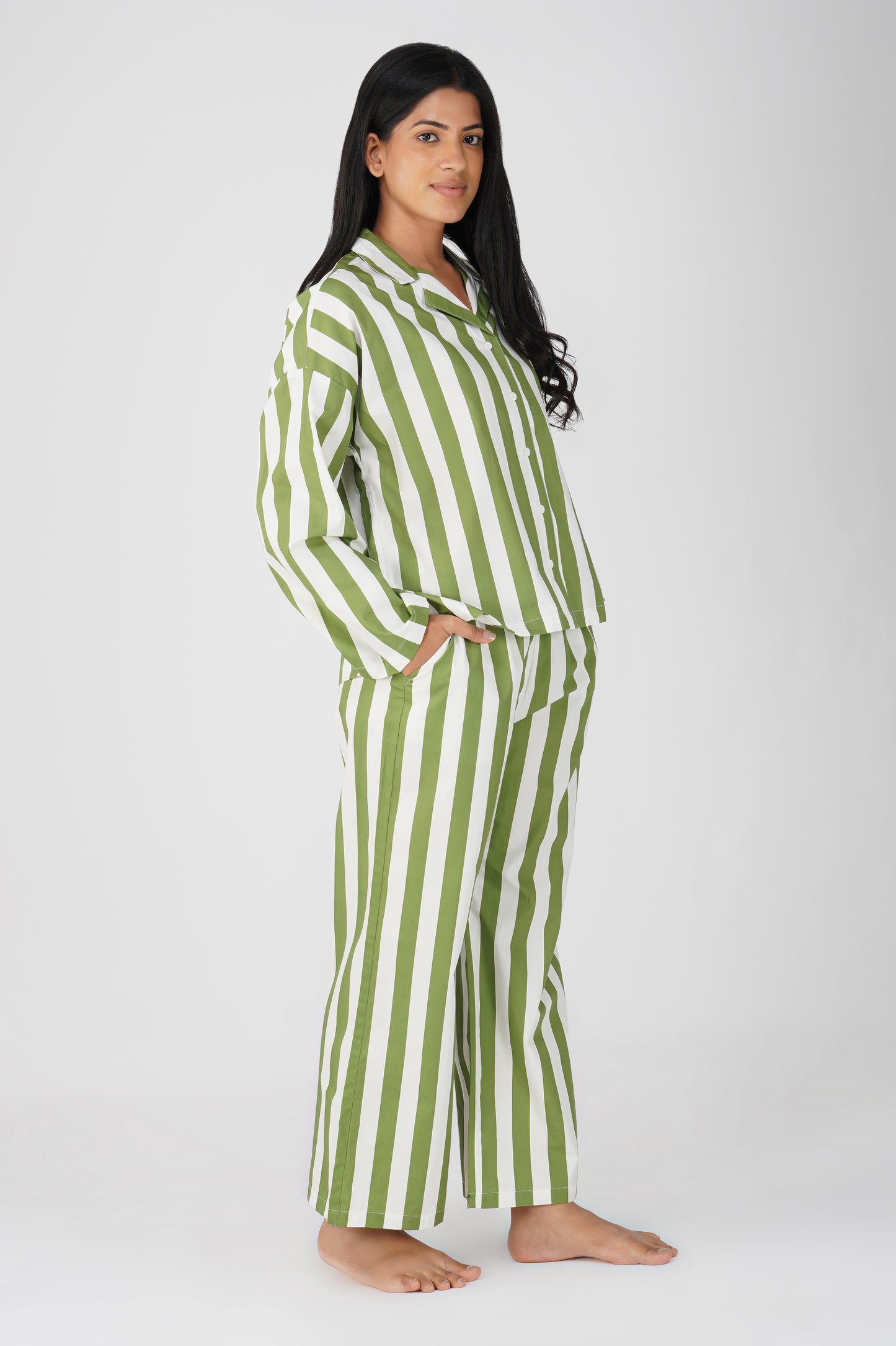 Green Enigmatic Stripes Pajama Set