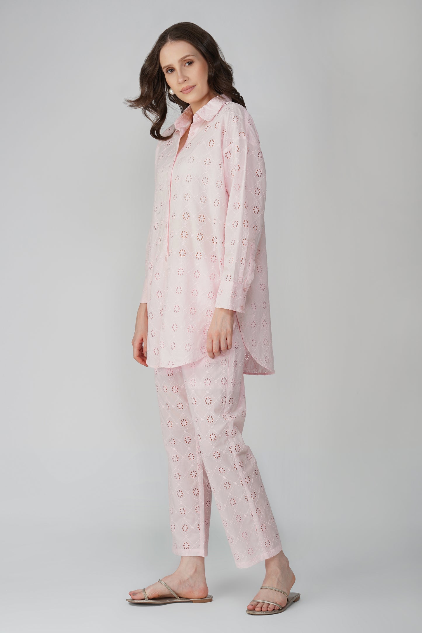 Pink Schiffli Embroidered Coord Set