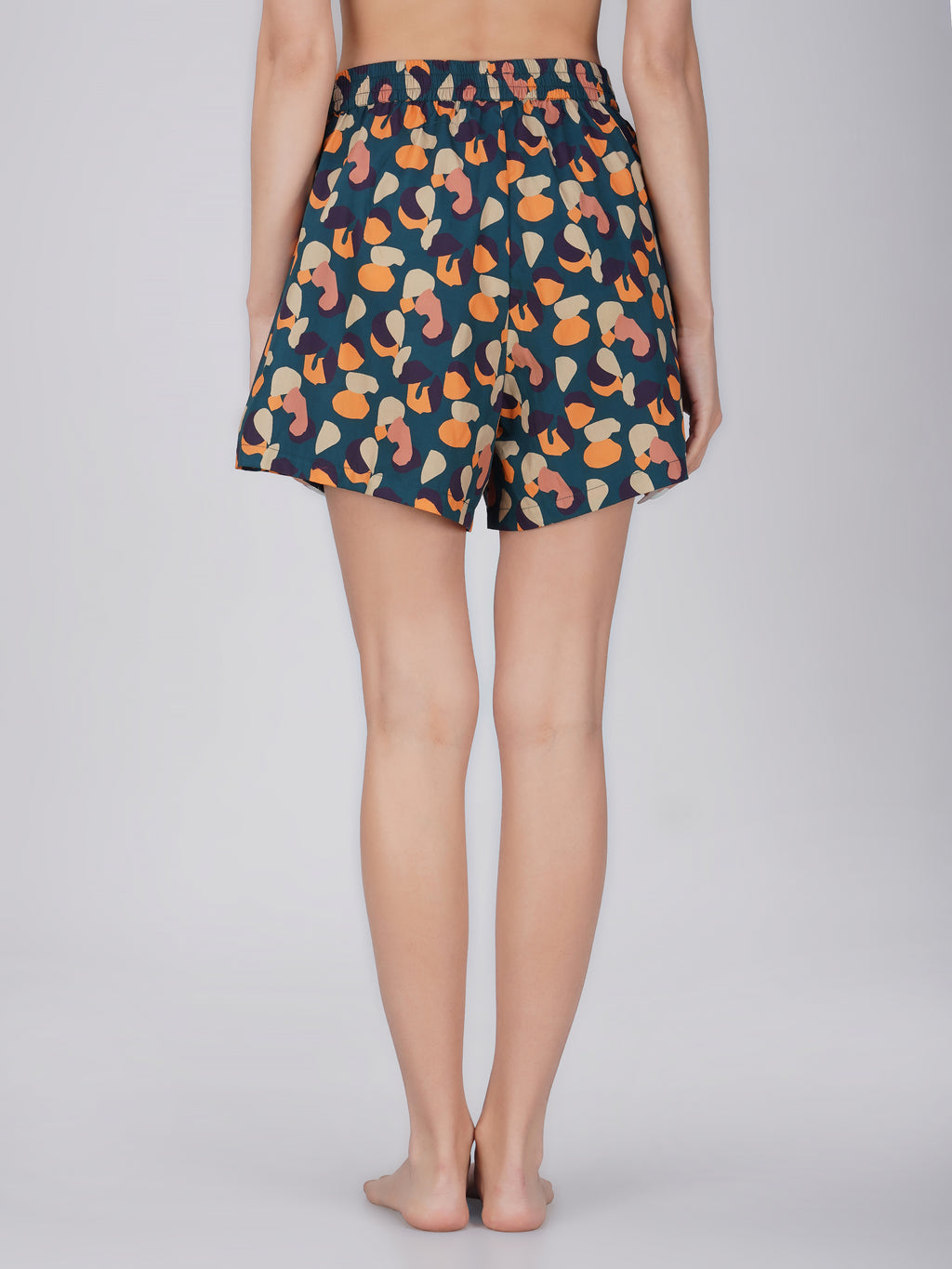 Green Leo Print Cotton Shorts - thebriefsstory