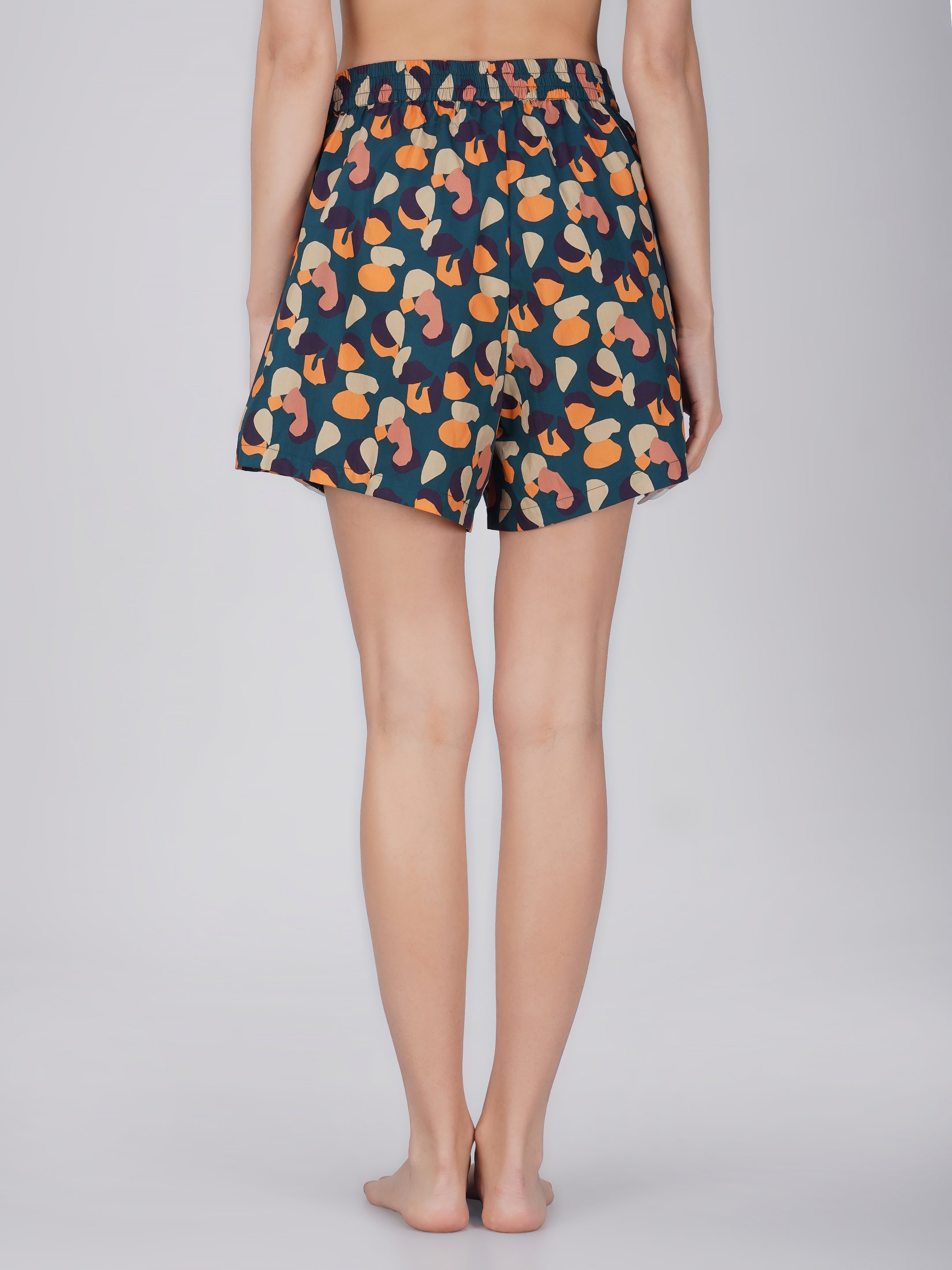 Green Leo Print Cotton Shorts - thebriefsstory
