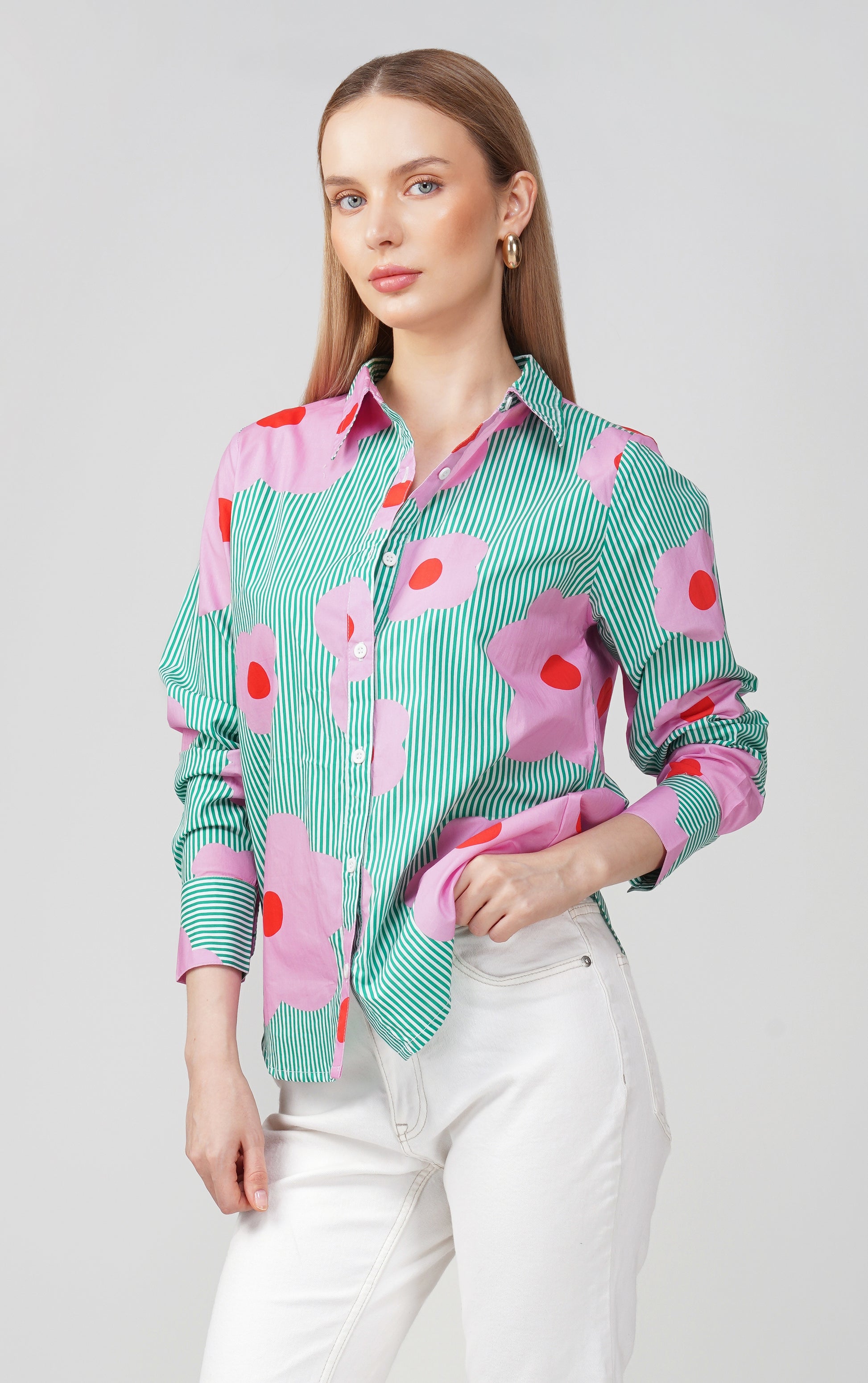 Green Bloom Stripes Shirt 🌸 - thebriefsstory