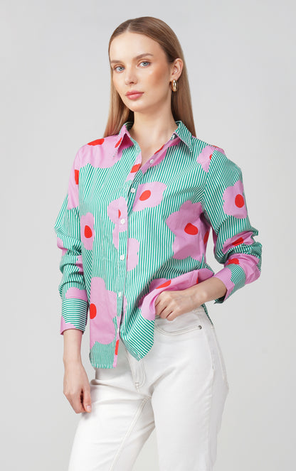 Green Bloom Stripes Shirt 🌸 - thebriefsstory