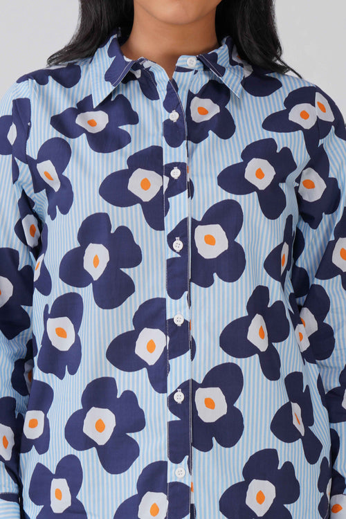 Blue Flower Cotton Shirt