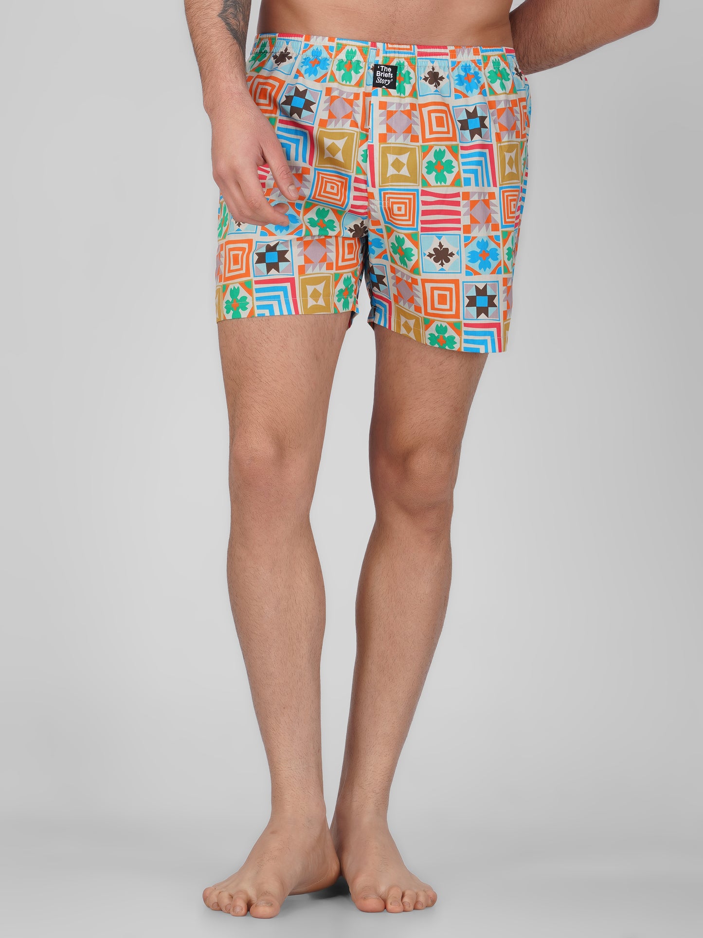 Moroccan Print Cotton Boxer Shorts