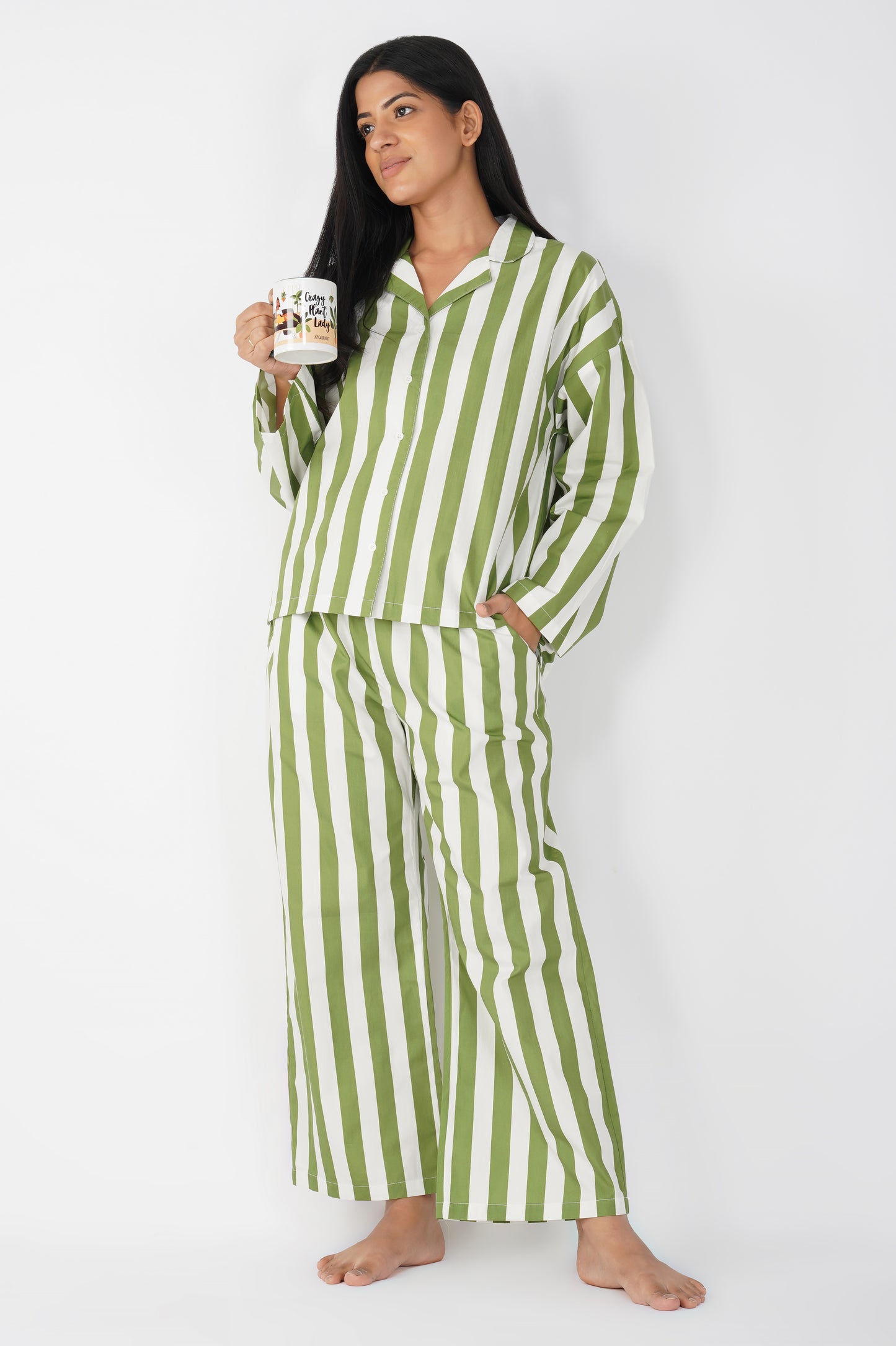 Green Enigmatic Stripes Pajama Set