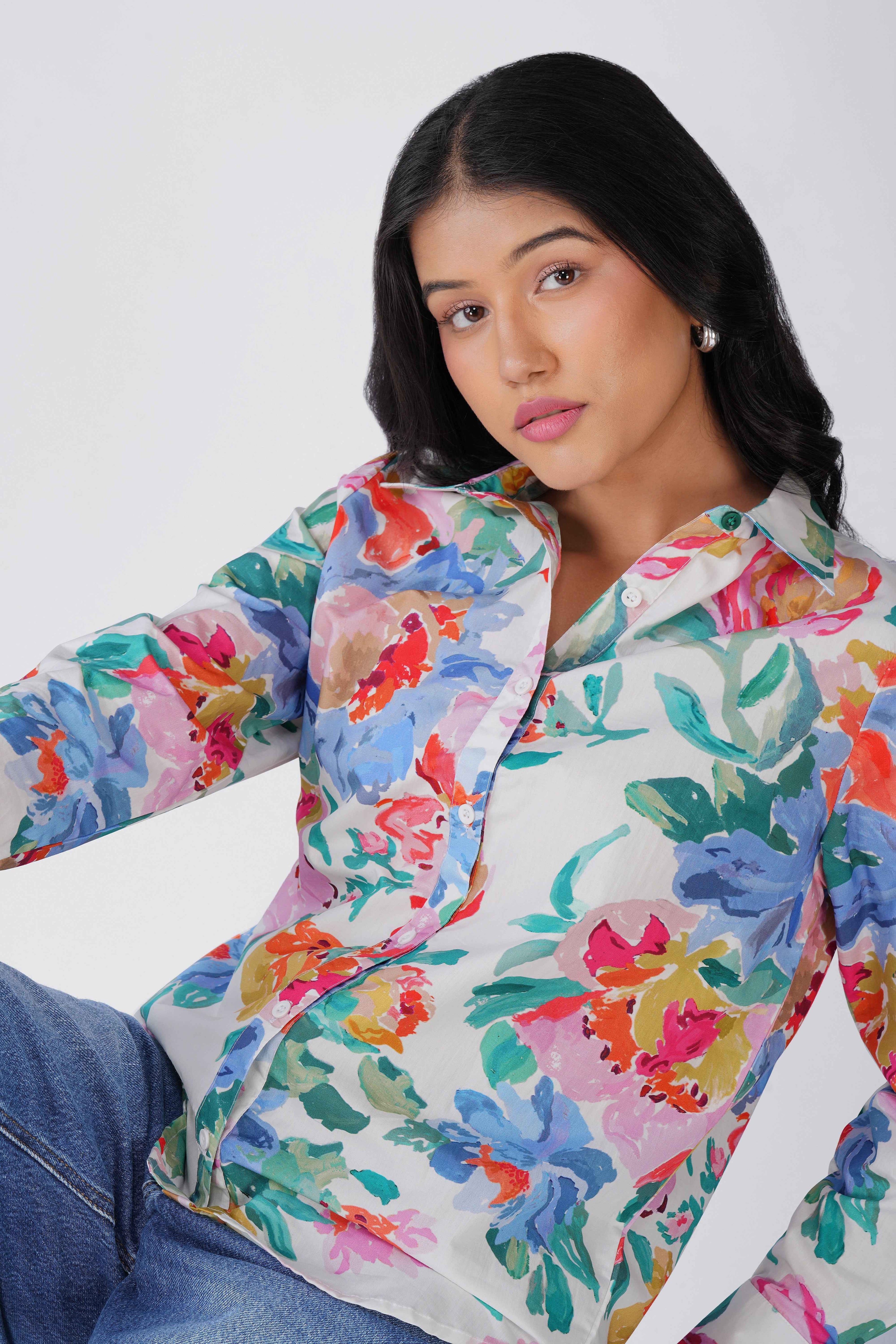 Abstract Multi Flower Shirt