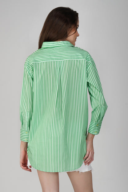 Mint Stripe Longline Cotton Shirt 🍃 - thebriefsstory