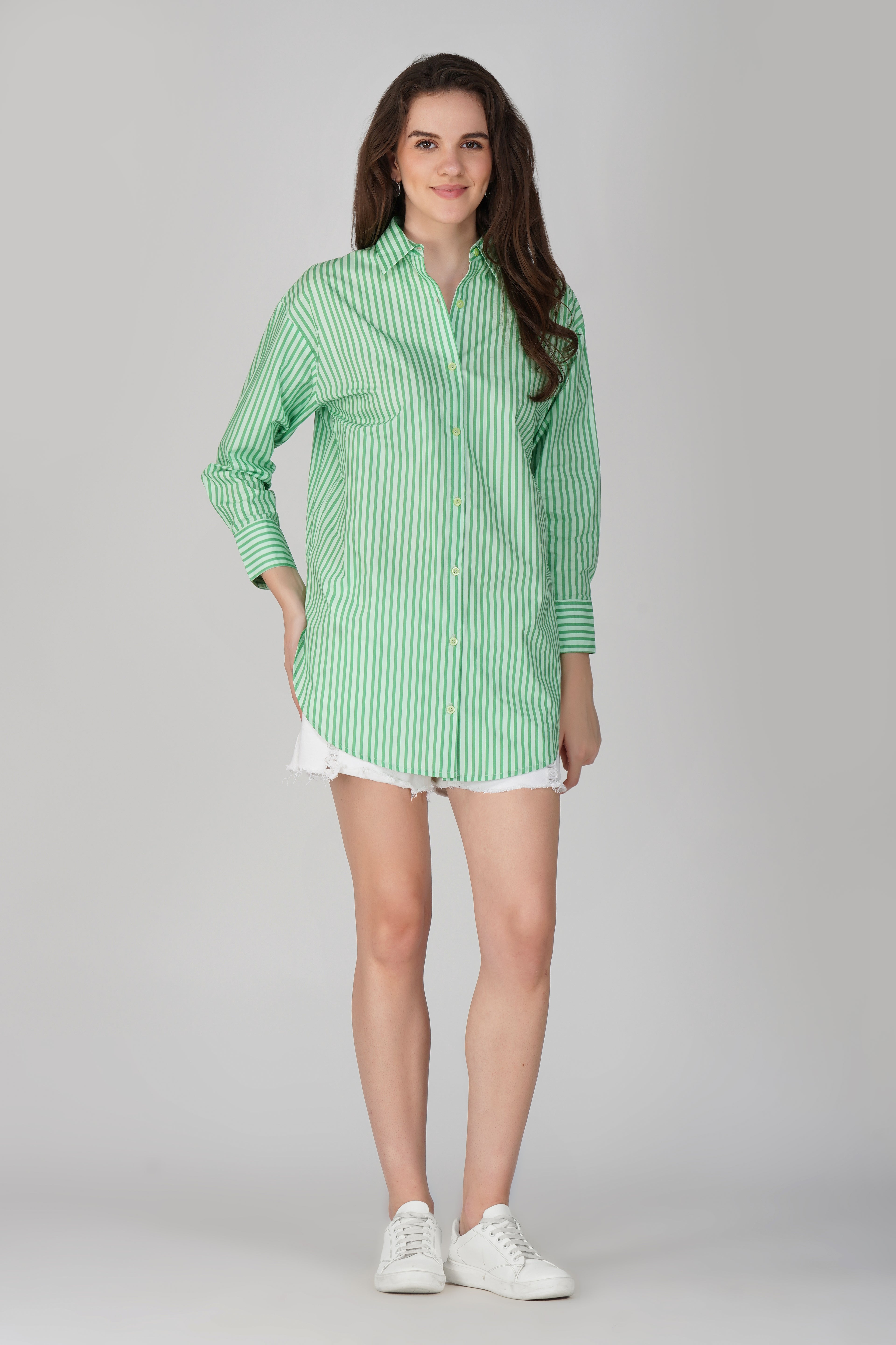 Mint Stripe Longline Cotton Shirt 🍃 - thebriefsstory