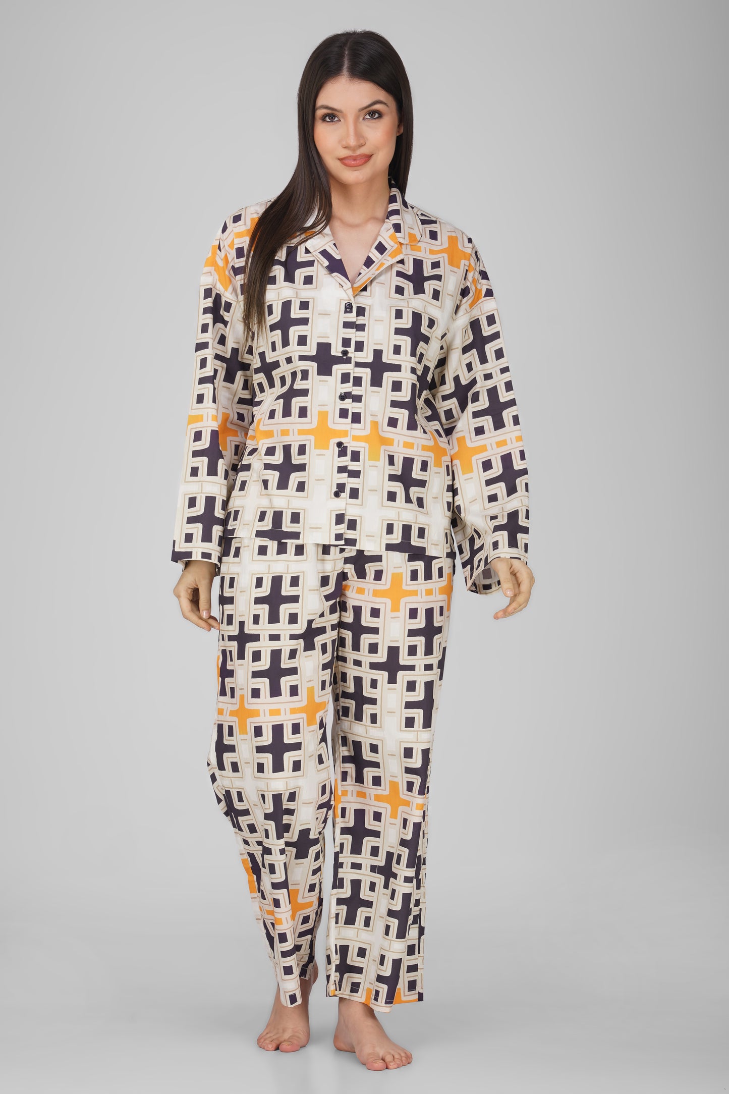 Geometric Print Cotton Nightsuit