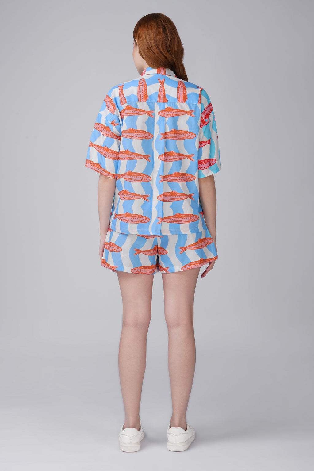 Lt Blue Coral Fish Shorts Set