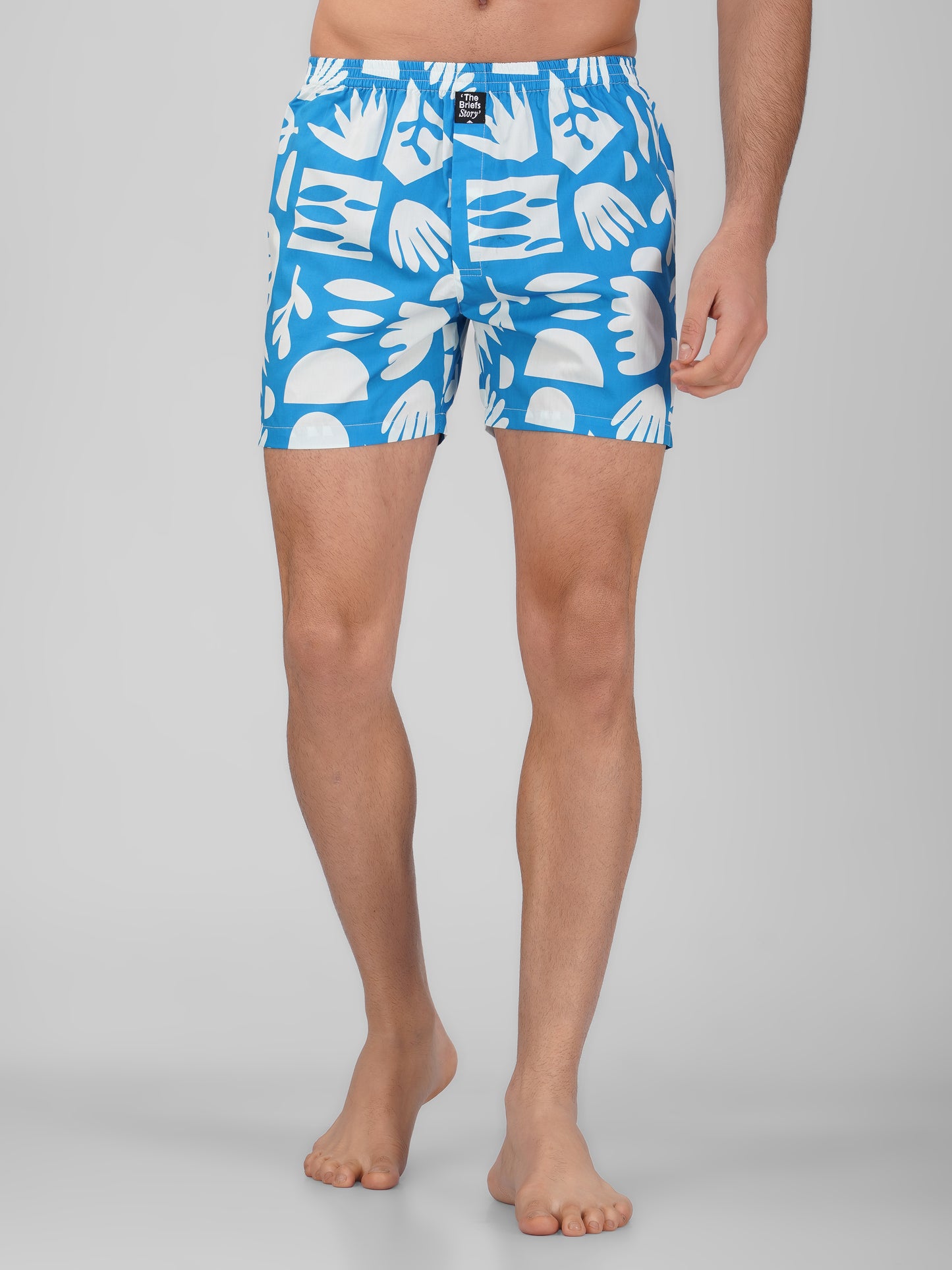 Cool Blue Abstract Print Cotton Boxer Shorts