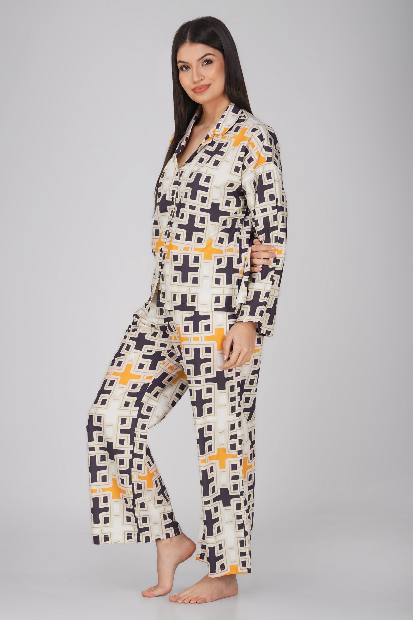 Geometric Print Cotton Nightsuit