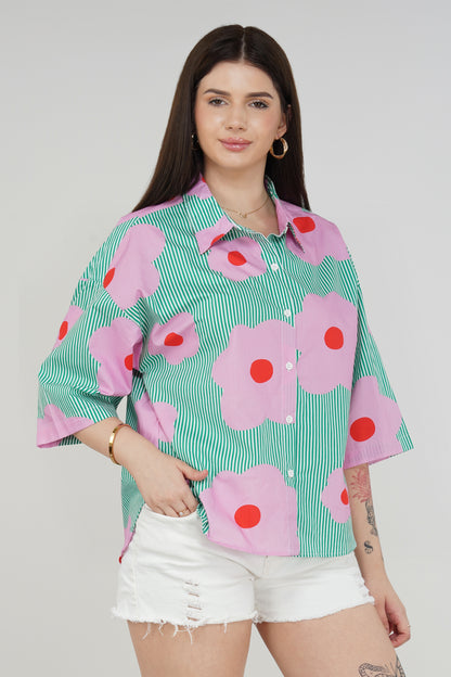 Bloom Pop Oversized Shirt🌺✨ - thebriefsstory