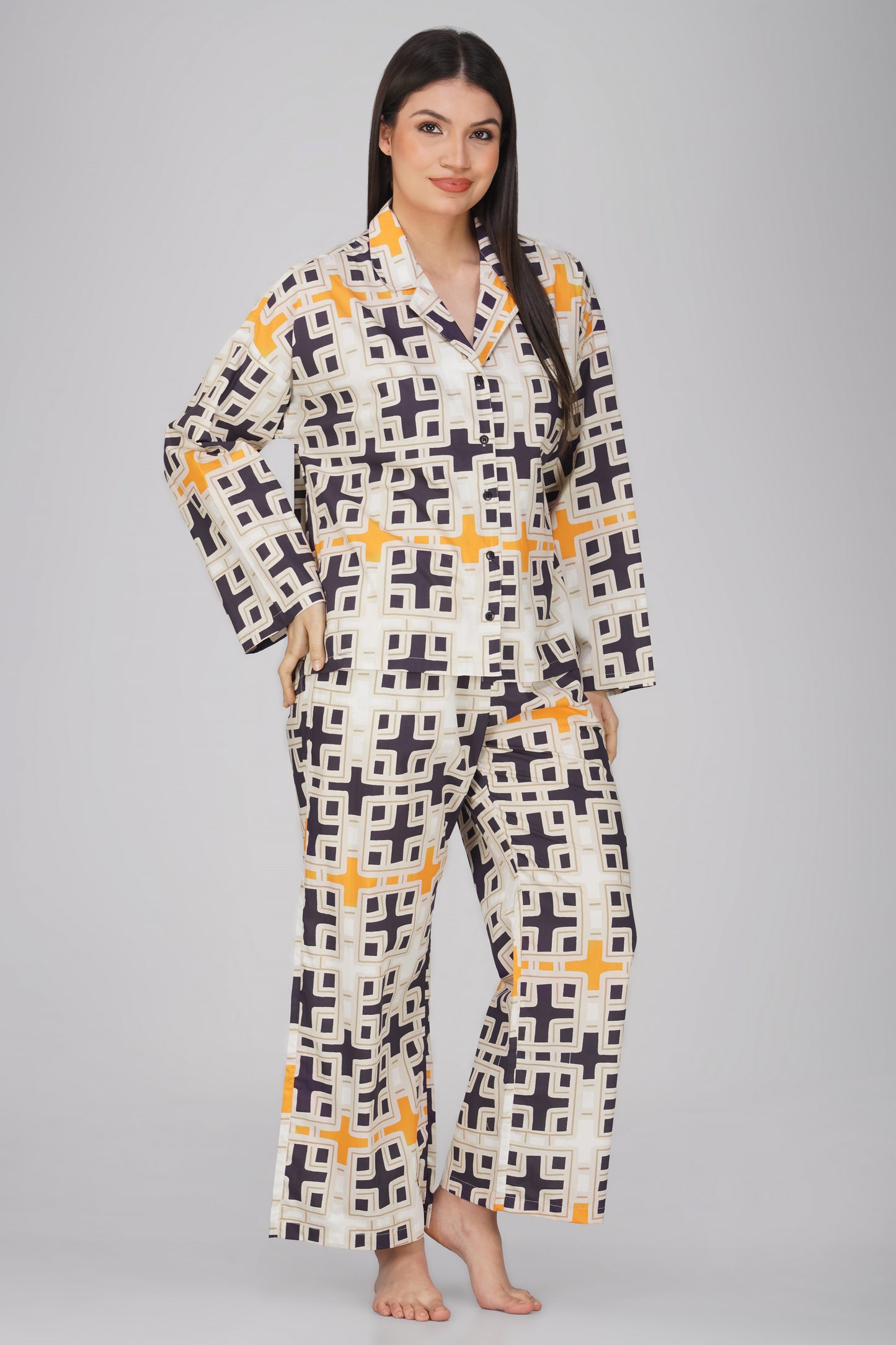 Geometric Print Cotton Nightsuit