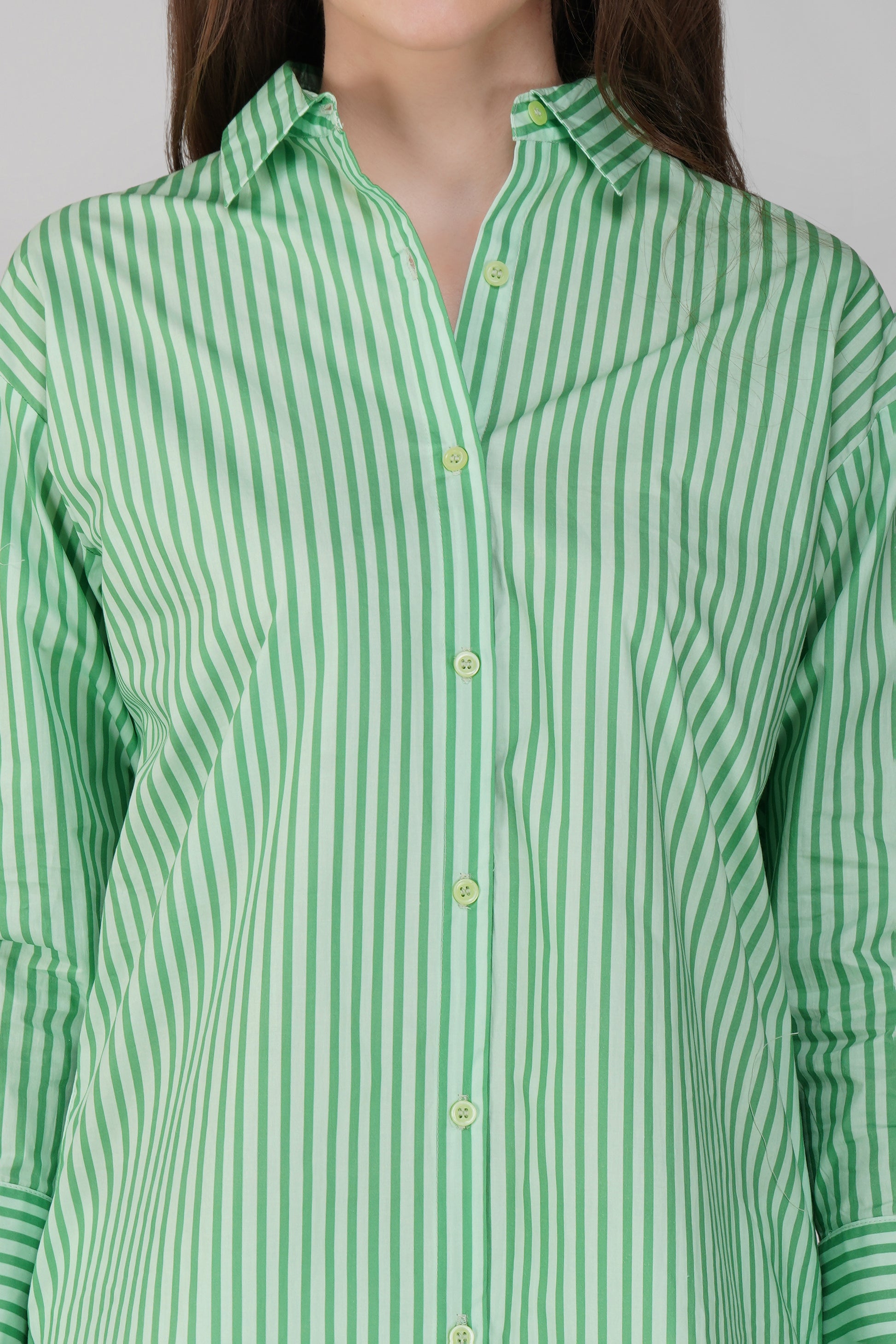 Mint Stripe Longline Cotton Shirt 🍃 - thebriefsstory