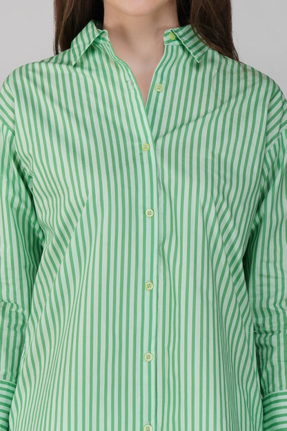 Mint Stripe Longline Cotton Shirt 🍃 - thebriefsstory