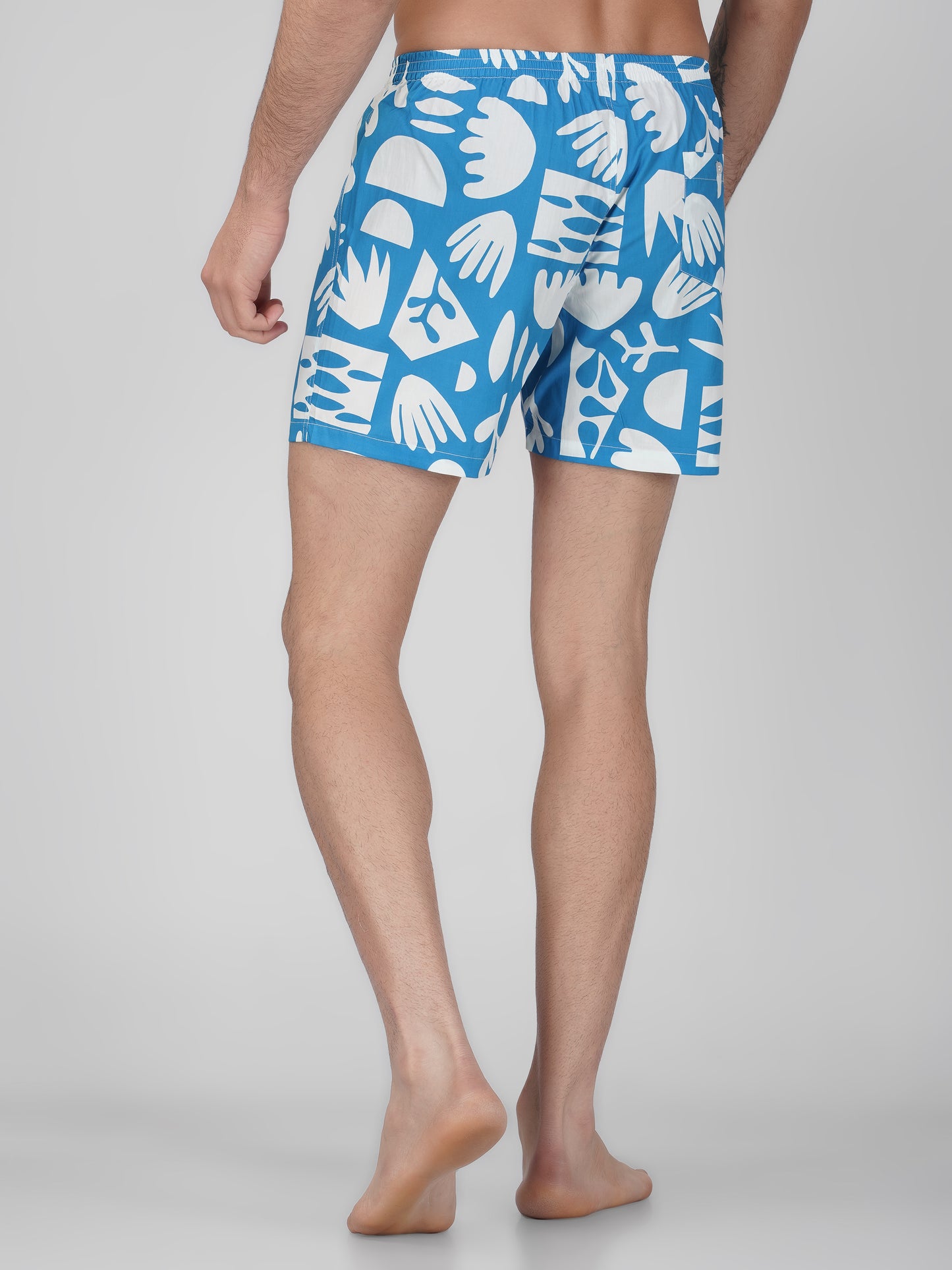 Cool Blue Abstract Print Cotton Boxer Shorts