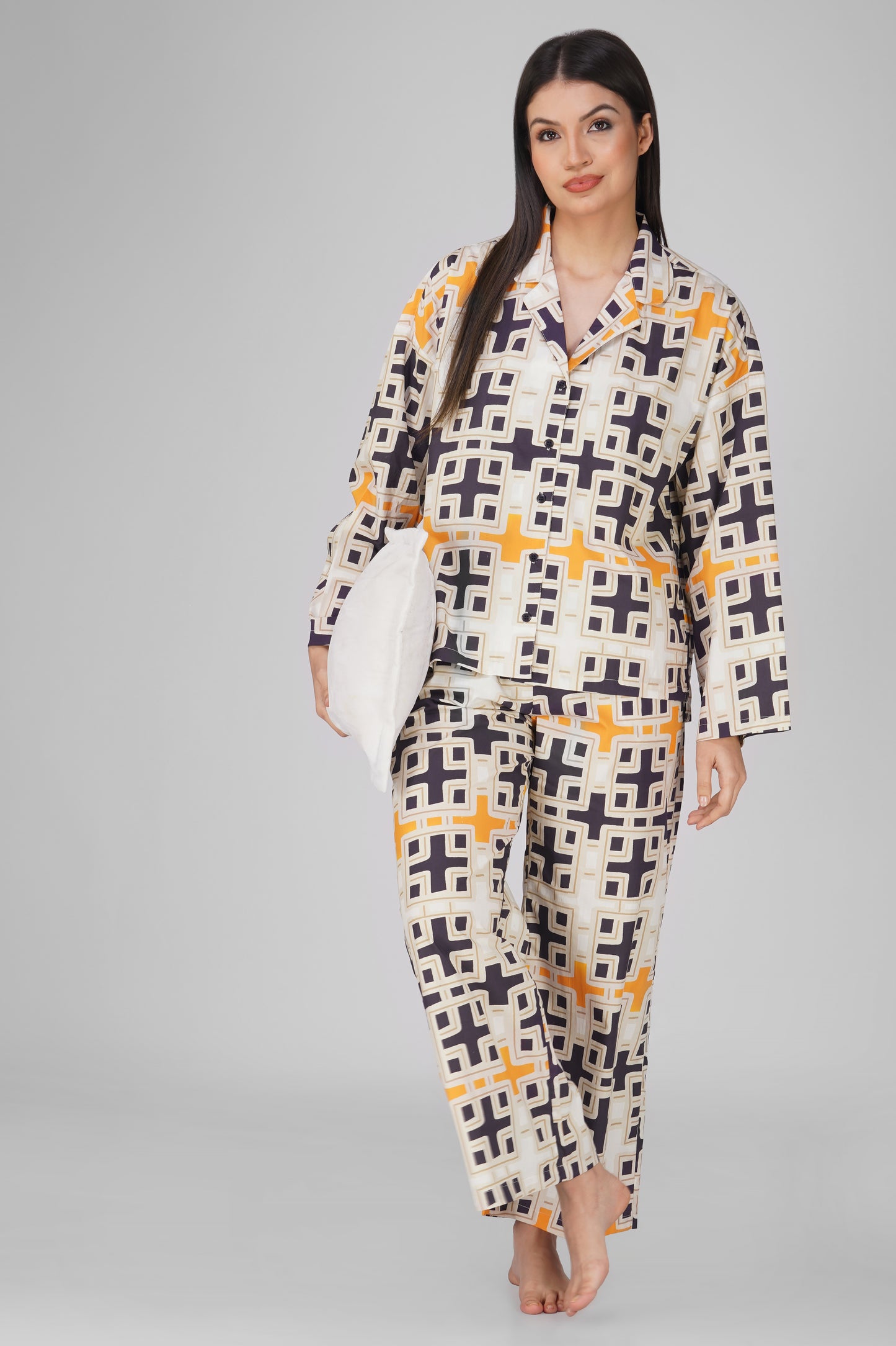 Geometric Print Cotton Nightsuit