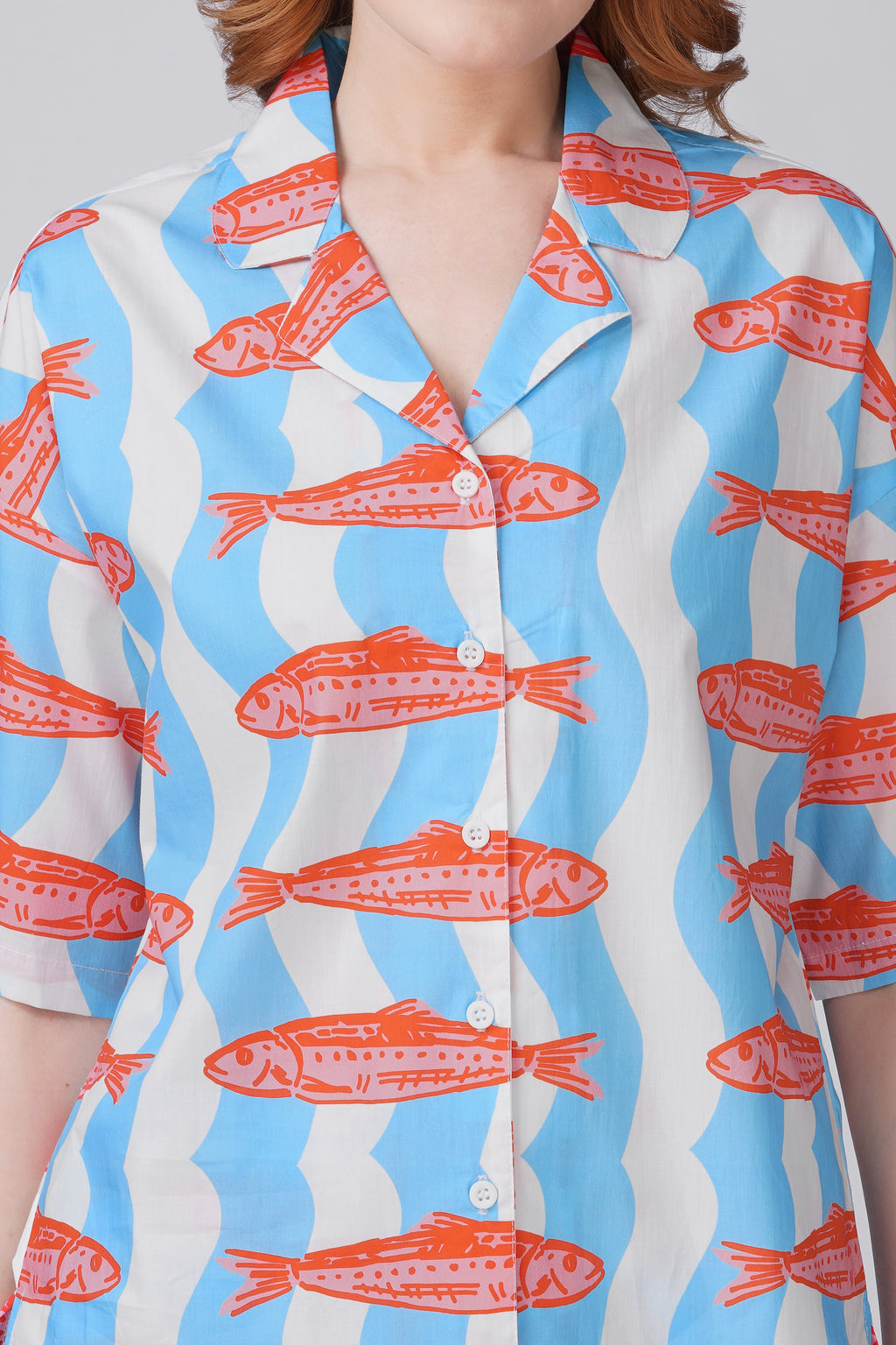 Lt Blue Coral Fish Shorts Set