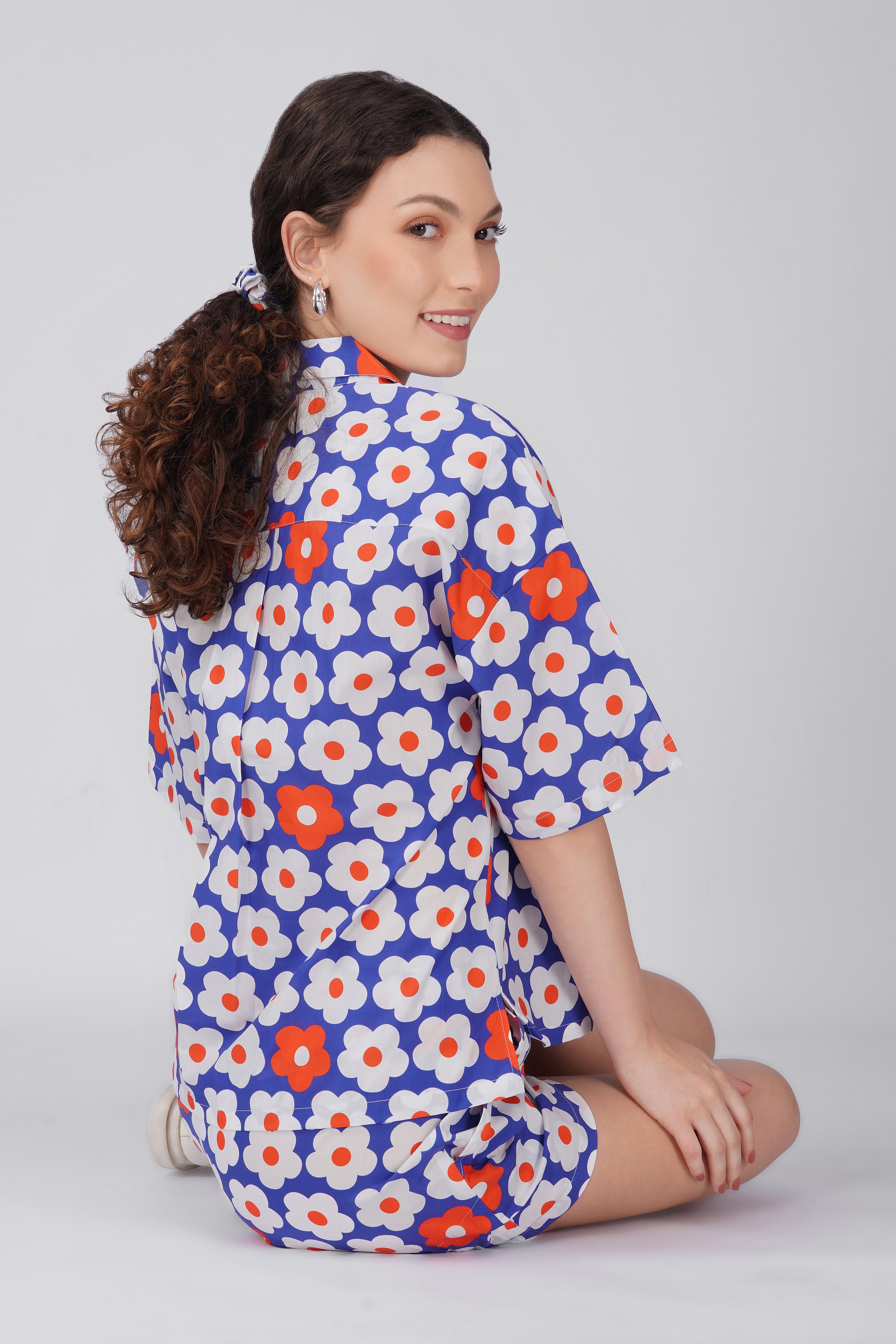 Blue Daisy Shorts Set