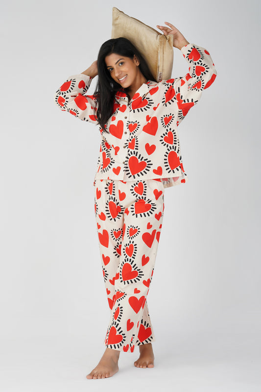 Red Quirky Hearts Pajama Set