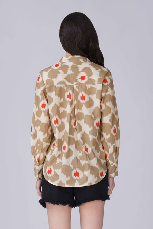 Beige Ikat Print Cotton Shirt