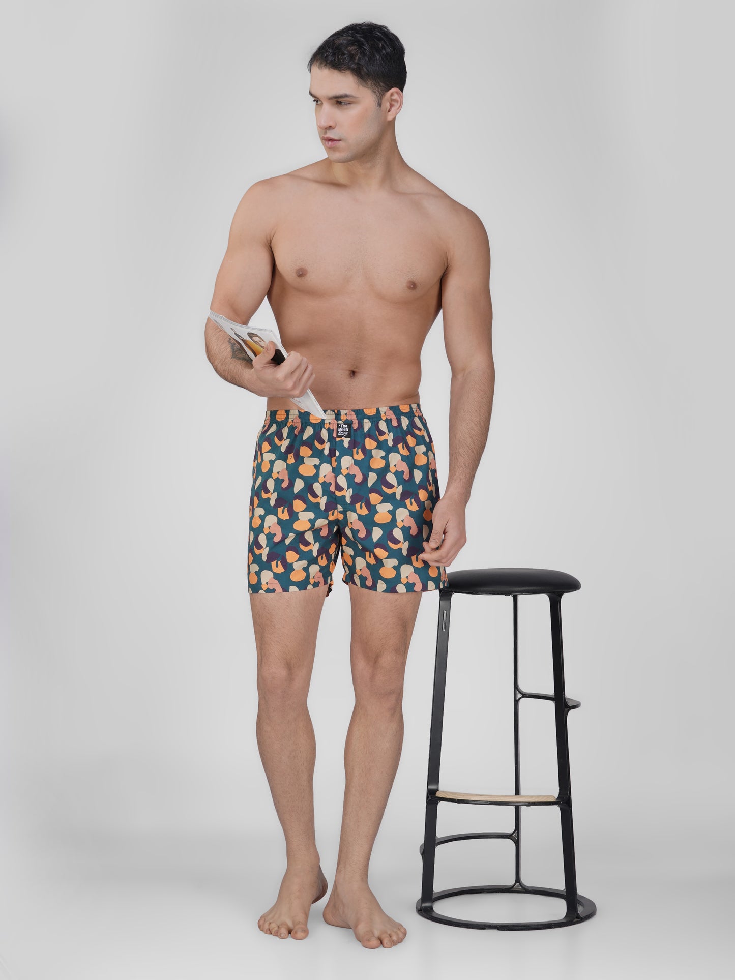 Green Leo Print Cotton Boxer Shorts