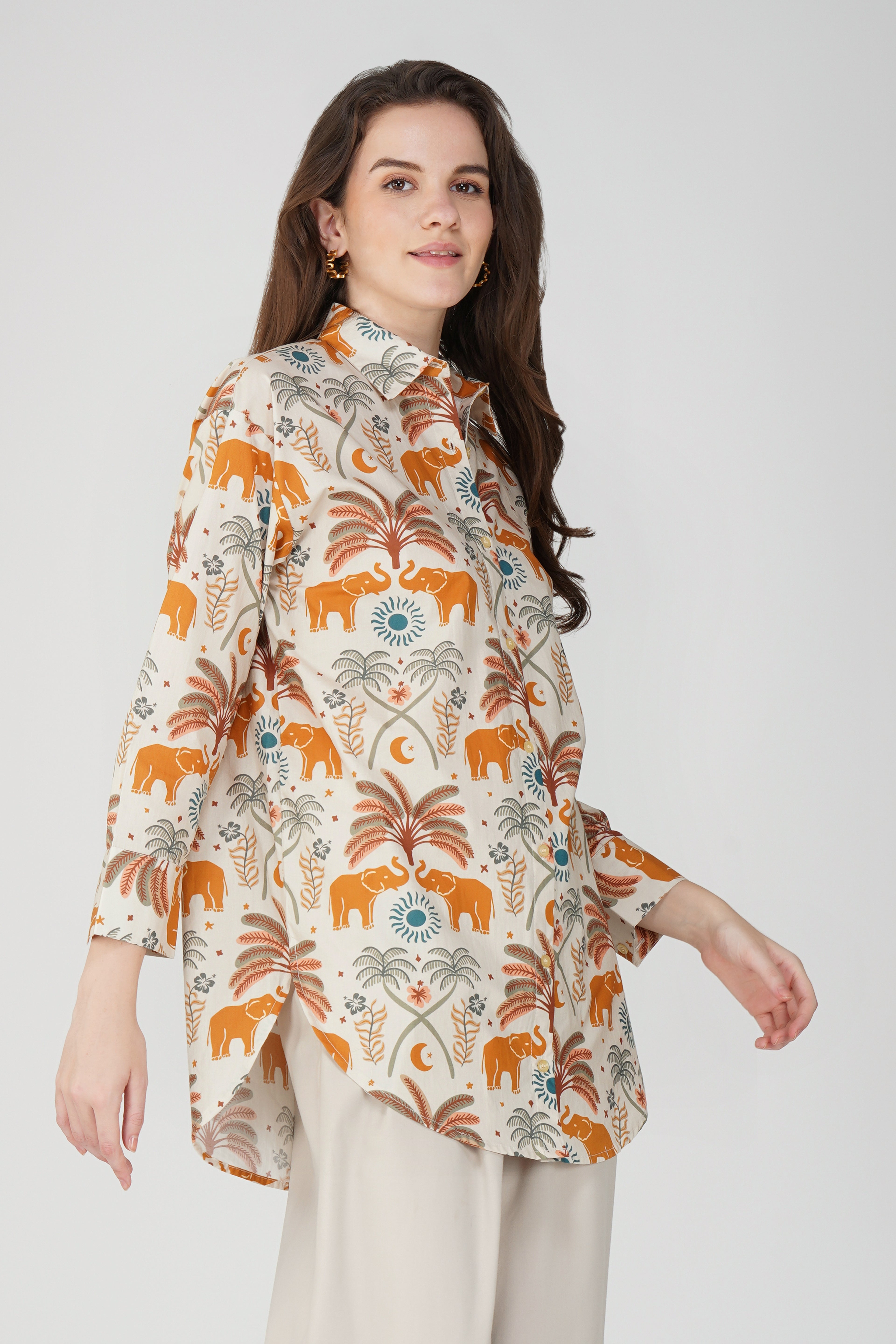 Elephant Tales Longline Cotton Shirt - thebriefsstory