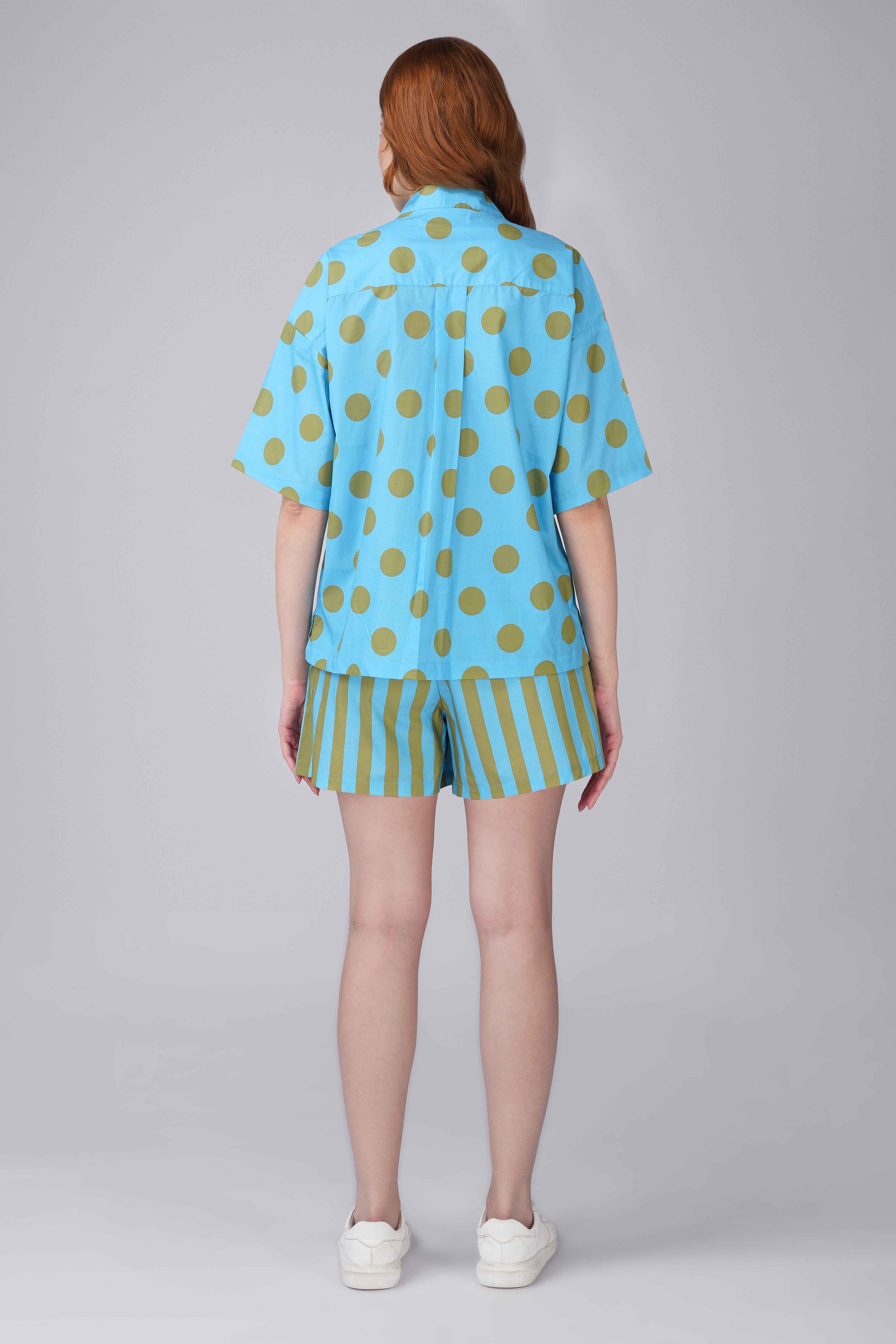 Aqua Dot Stripe Short Set
