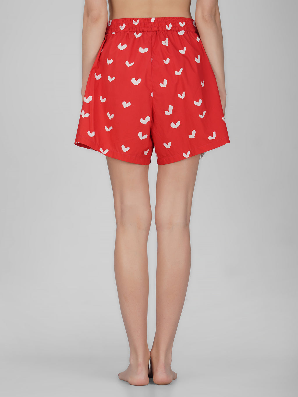 Red Sweet Heart Print Cotton Shorts - thebriefsstory